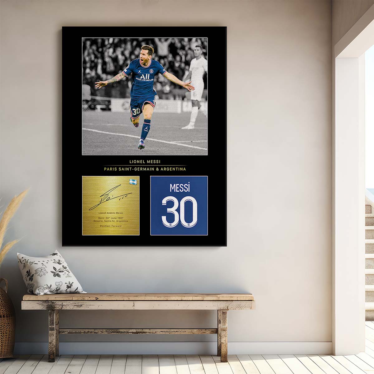 Leo Messi Paris Saint Germain Signature Wall Art by Luxuriance Designs. Made in USA.