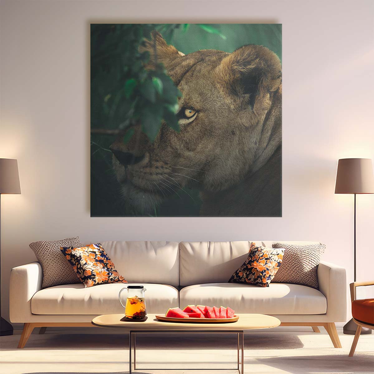 Lioness with Green Eyes Wildlife Photography Wall Art by Luxuriance Designs. Made in USA.
