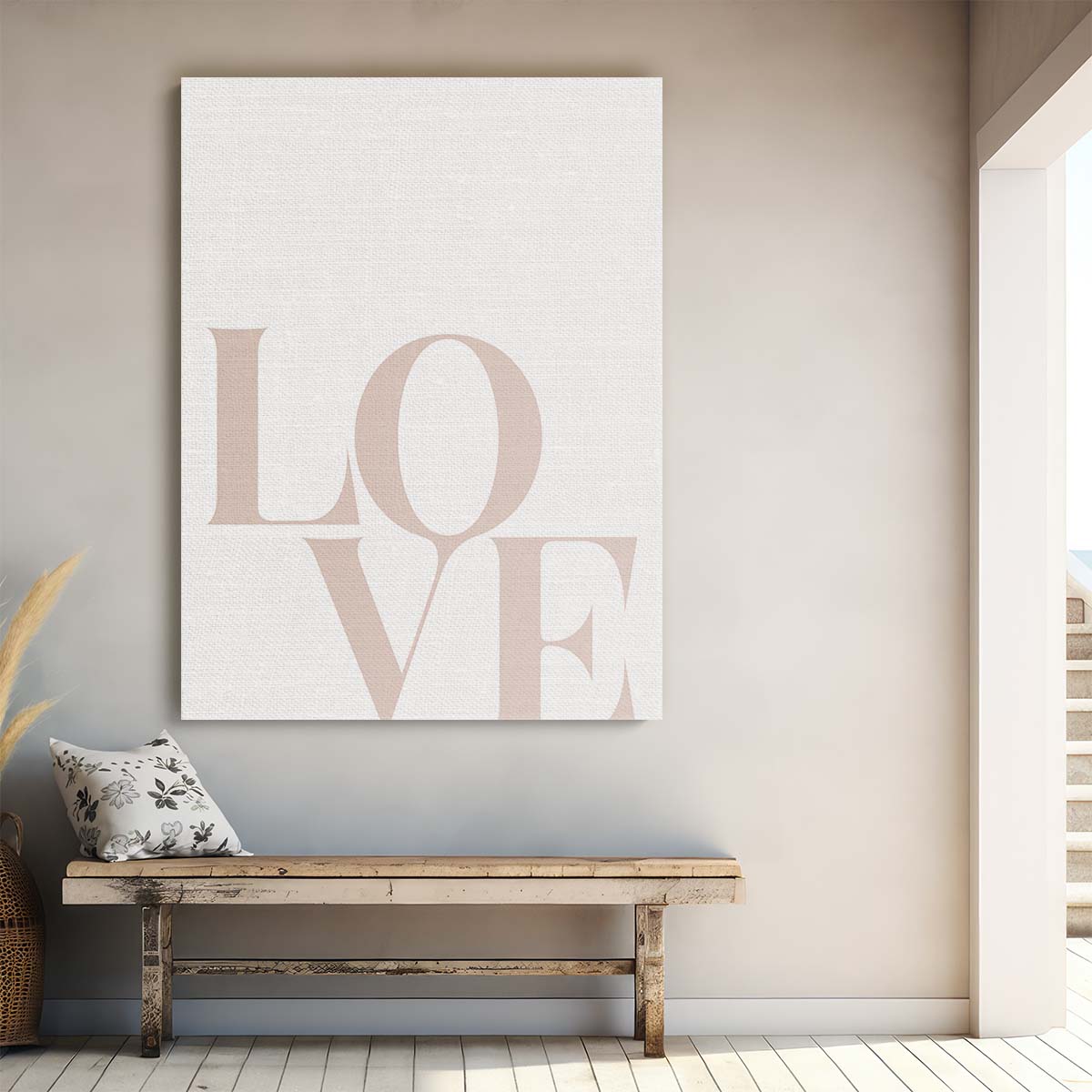 Love Beige Illustration Artwork with Quote on Bright Background by Luxuriance Designs, made in USA