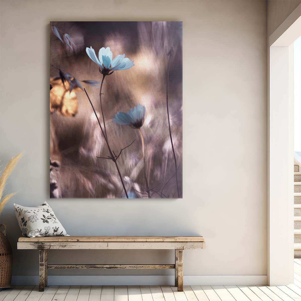 Delicate Blue Autumn Flower Macro Photography Wall Art by Luxuriance Designs, made in USA