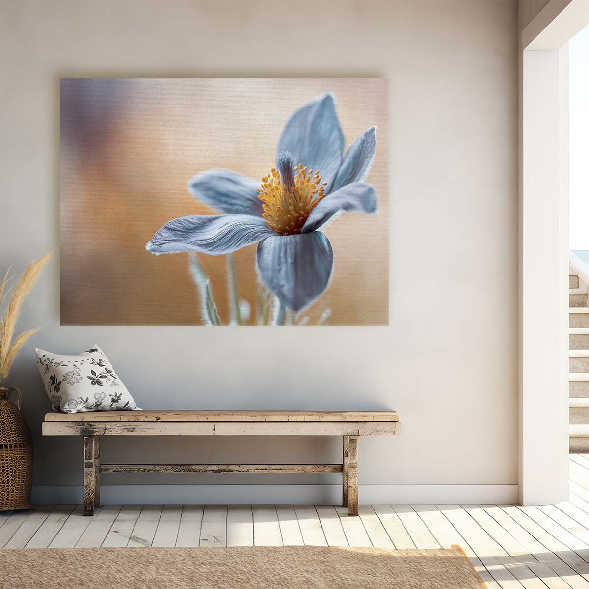 Stunning Macro Blue Pasque Floral Botanical Wall Art by Luxuriance Designs. Made in USA.