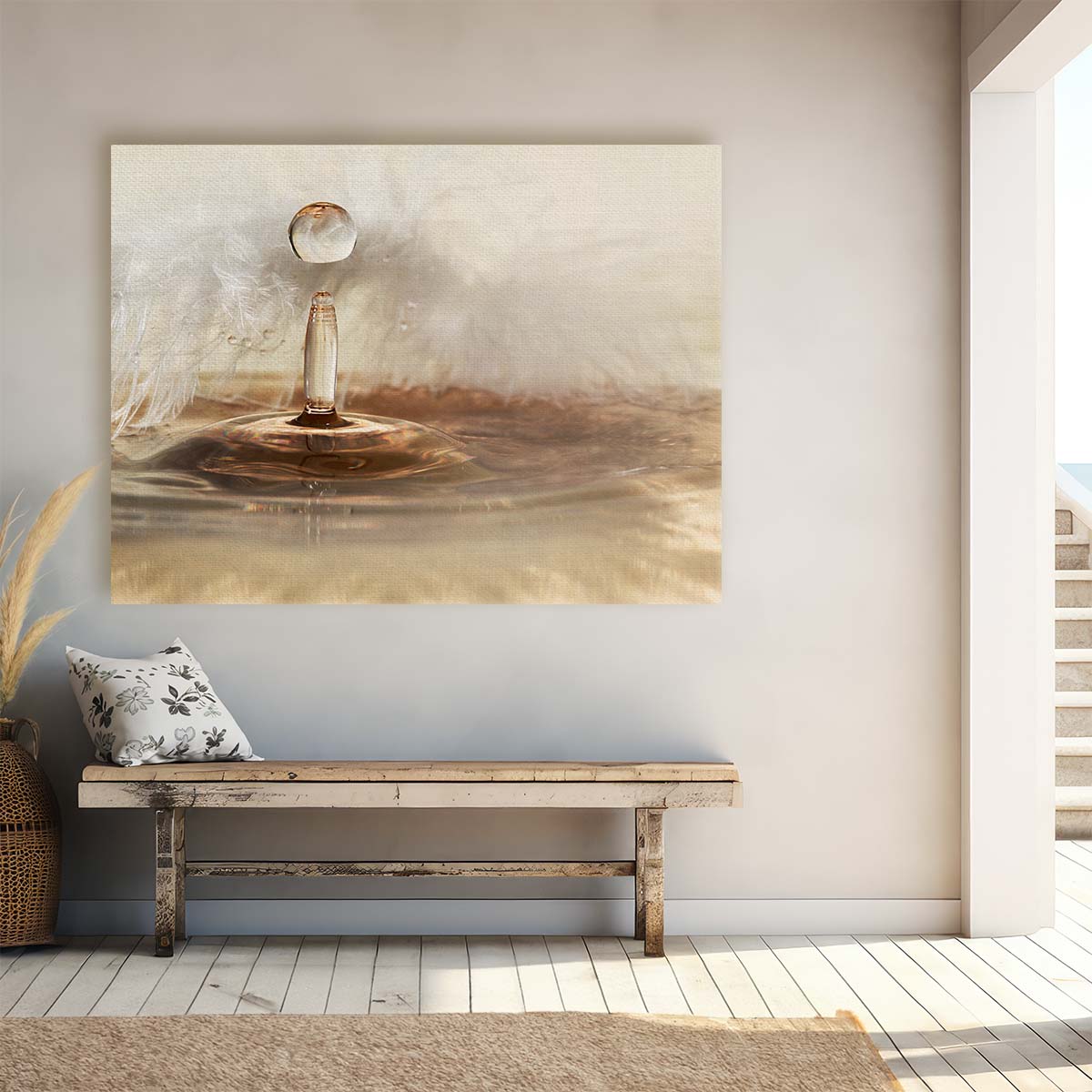Golden Feather & Water Droplet Abstract Wall Art by Luxuriance Designs. Made in USA.