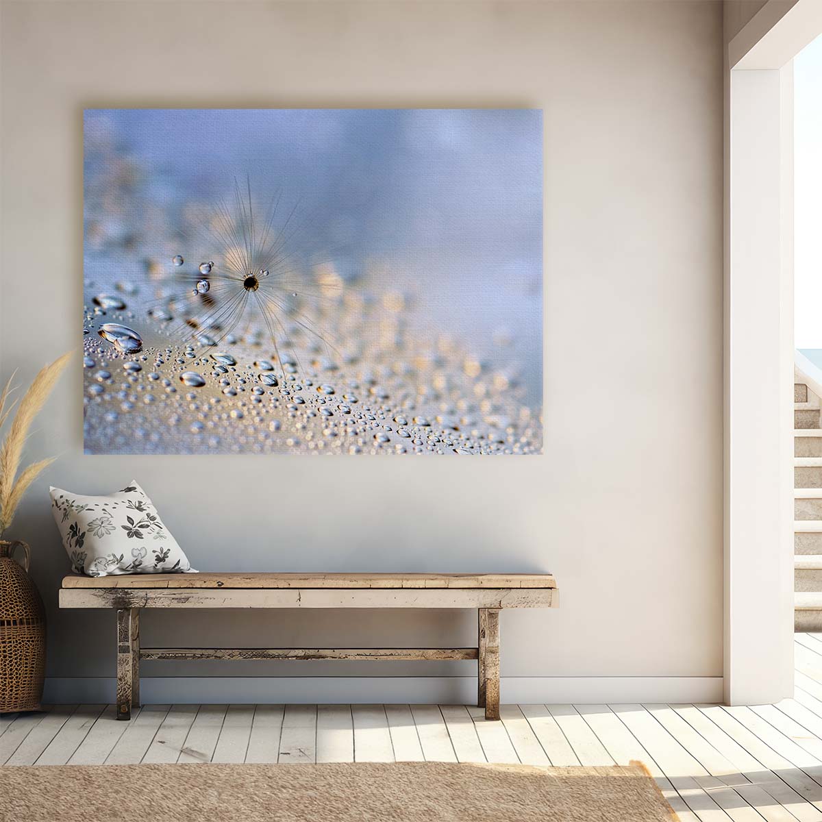 Delicate Feather & Seed Macro Droplets Wall Art by Luxuriance Designs. Made in USA.