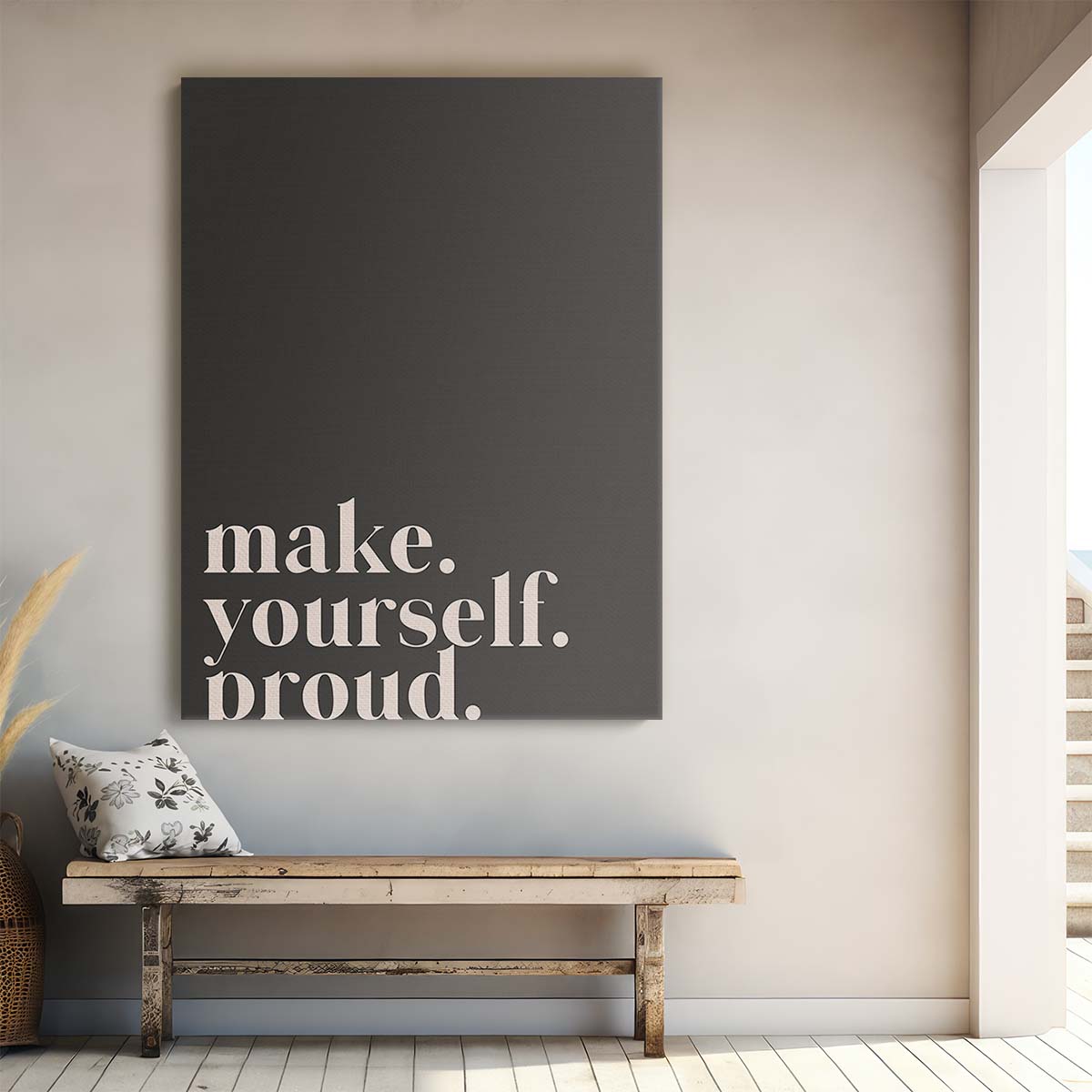 Beige Quote Illustration Wall Art 'Make Yourself Proud' by uplusmestudio by Luxuriance Designs, made in USA