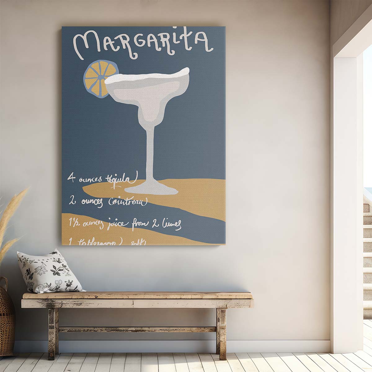 Mid-Century Margarita Cocktail Recipe Kitchen Wall Art Illustration by Luxuriance Designs, made in USA