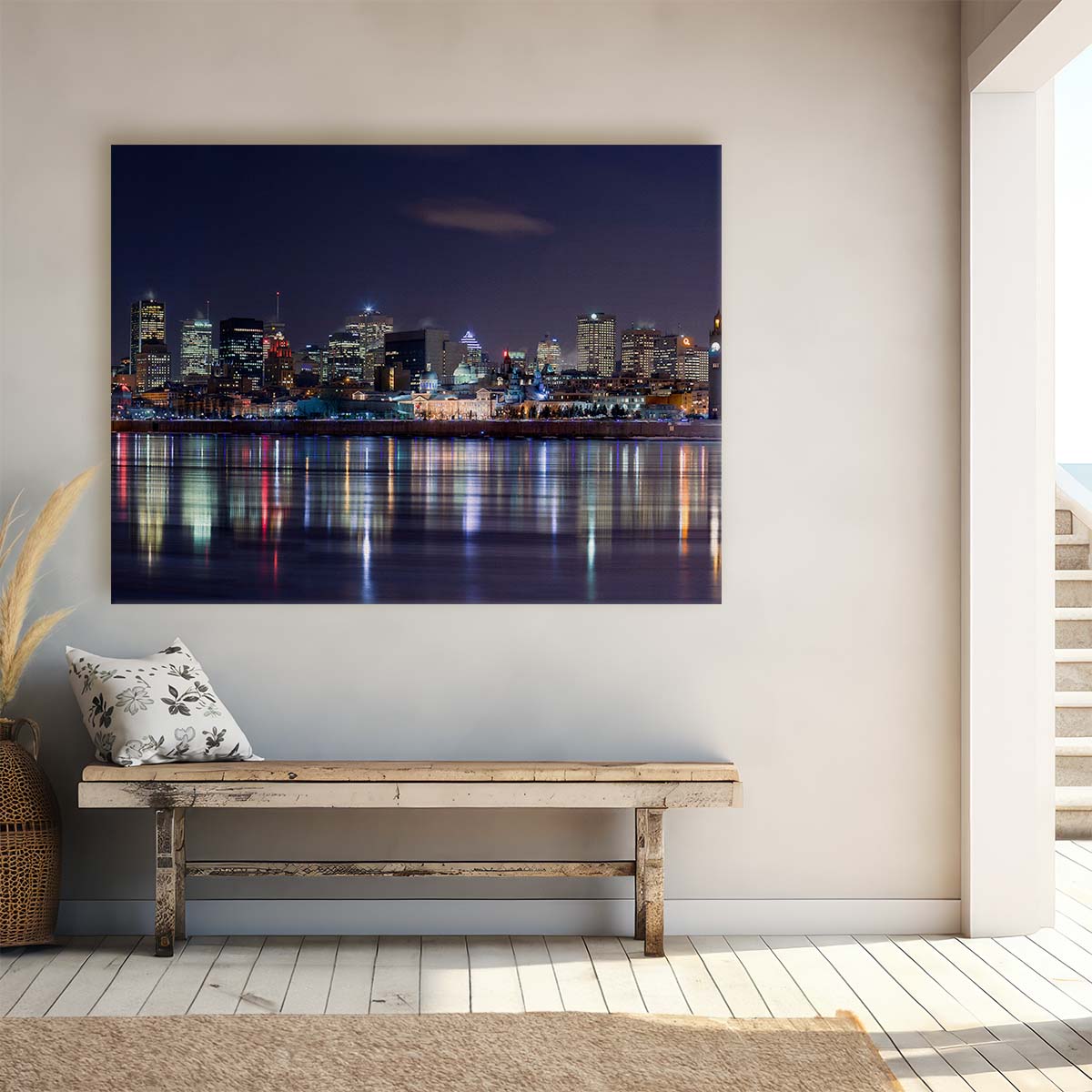 Montreal Skyline & Full Moon Reflection Wall Art by Luxuriance Designs. Made in USA.