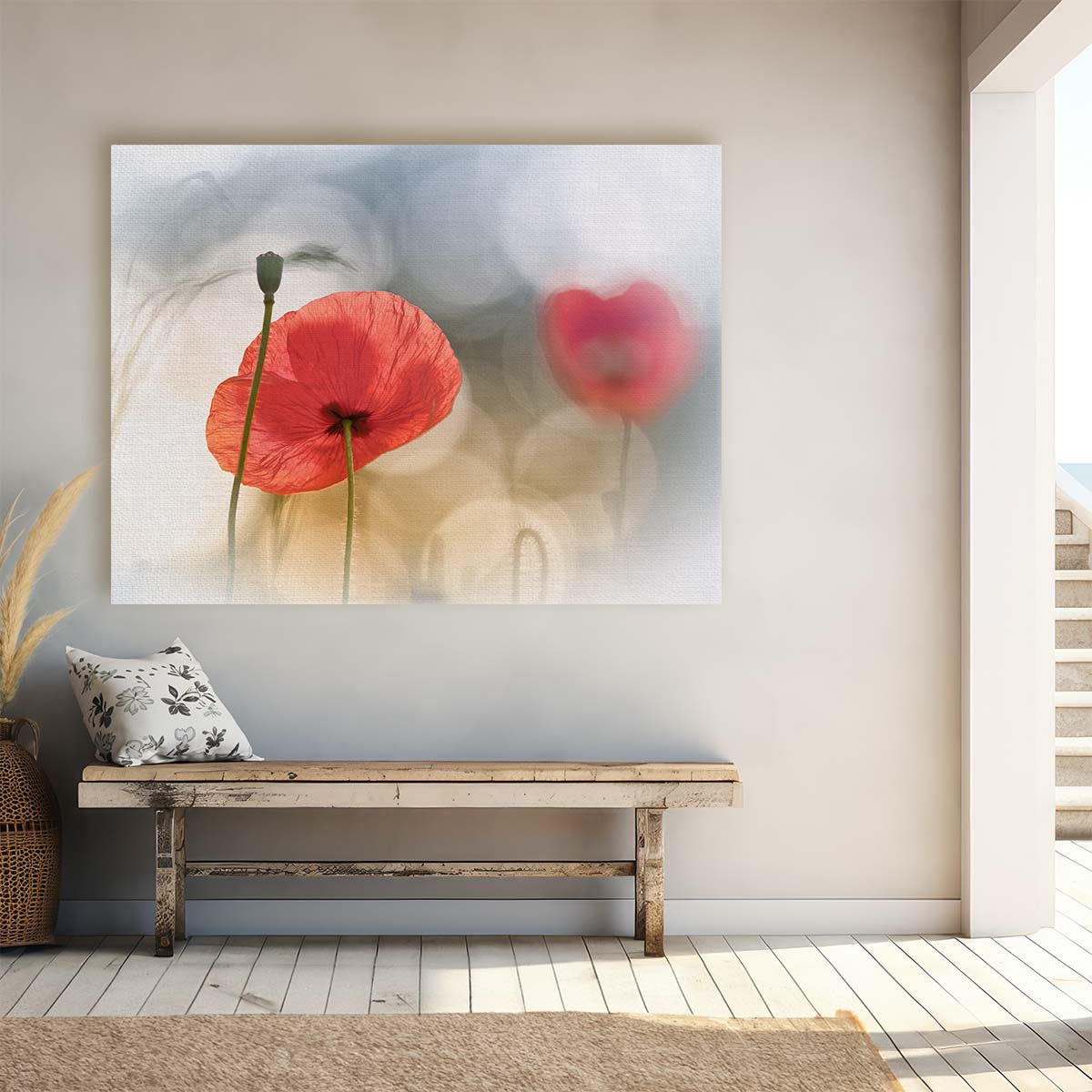 Romantic Red Poppy Meadow Sunrise Macro Photography Wall Art