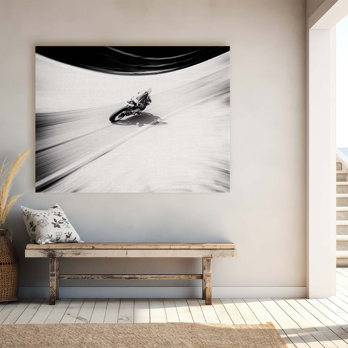 Speeding Motorcycles Race, Monochrome Action Wall Art by Luxuriance Designs. Made in USA.
