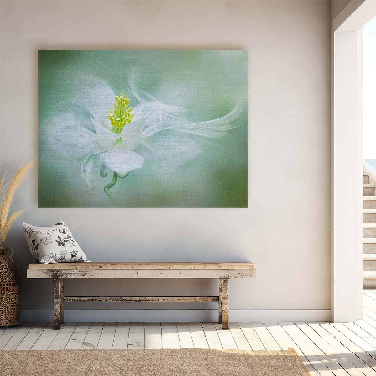 Delicate White Aquilegia Bloom Macro Wall Art by Luxuriance Designs. Made in USA.