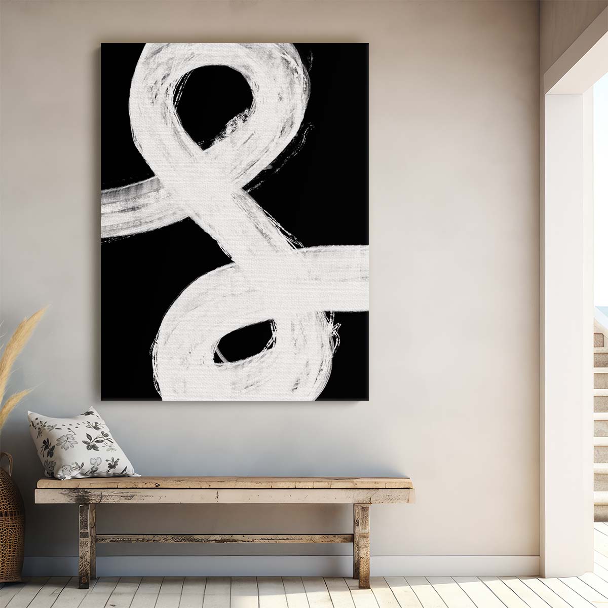 Monochrome Abstract Geometric Illustration Painting with Texture by Luxuriance Designs, made in USA