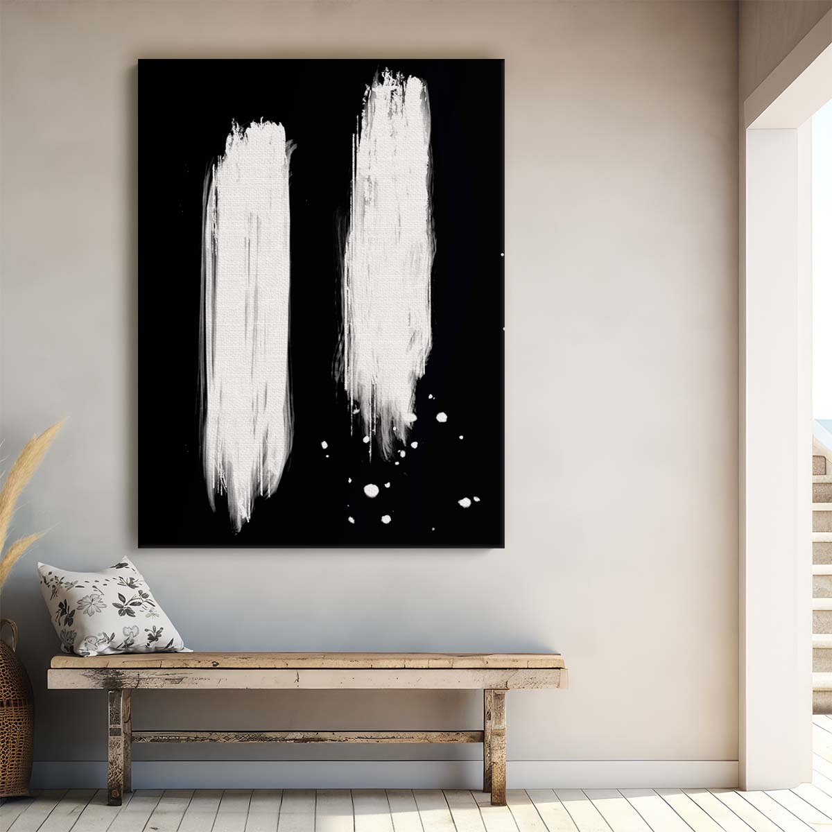 Monochrome Geometric Abstract Illustration Painting with Brush Strokes by Luxuriance Designs, made in USA