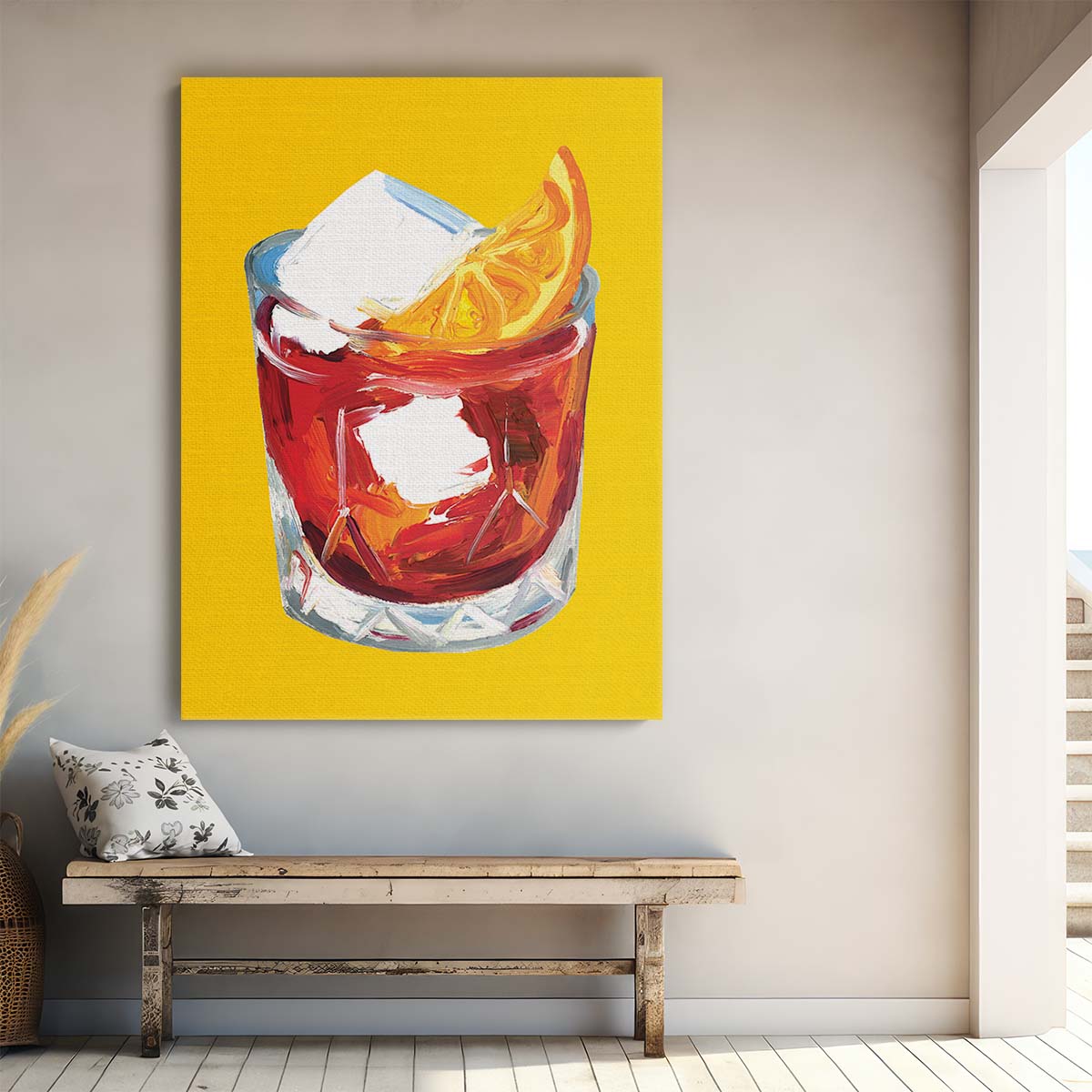 Colorful Negroni Cocktail Illustration, Icy Winter Bar Scene Art by Luxuriance Designs, made in USA