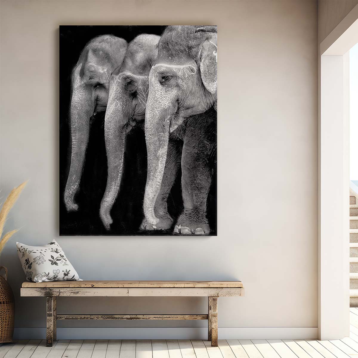 Majestic Monochrome Nepal Elephants Photography Wall Art by Luxuriance Designs, made in USA