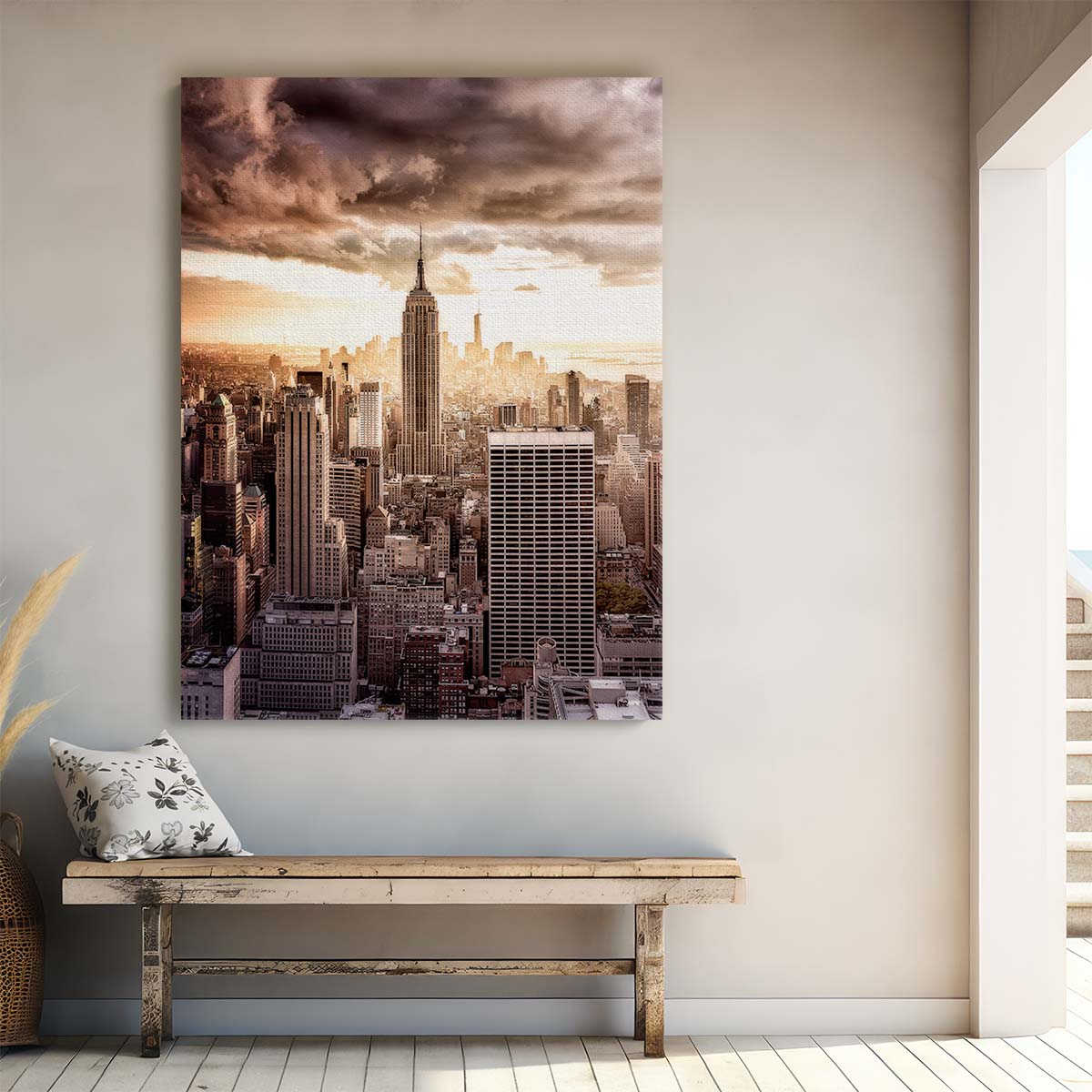Golden Sunset Over NYC's Iconic Empire State Building Photography by Luxuriance Designs, made in USA