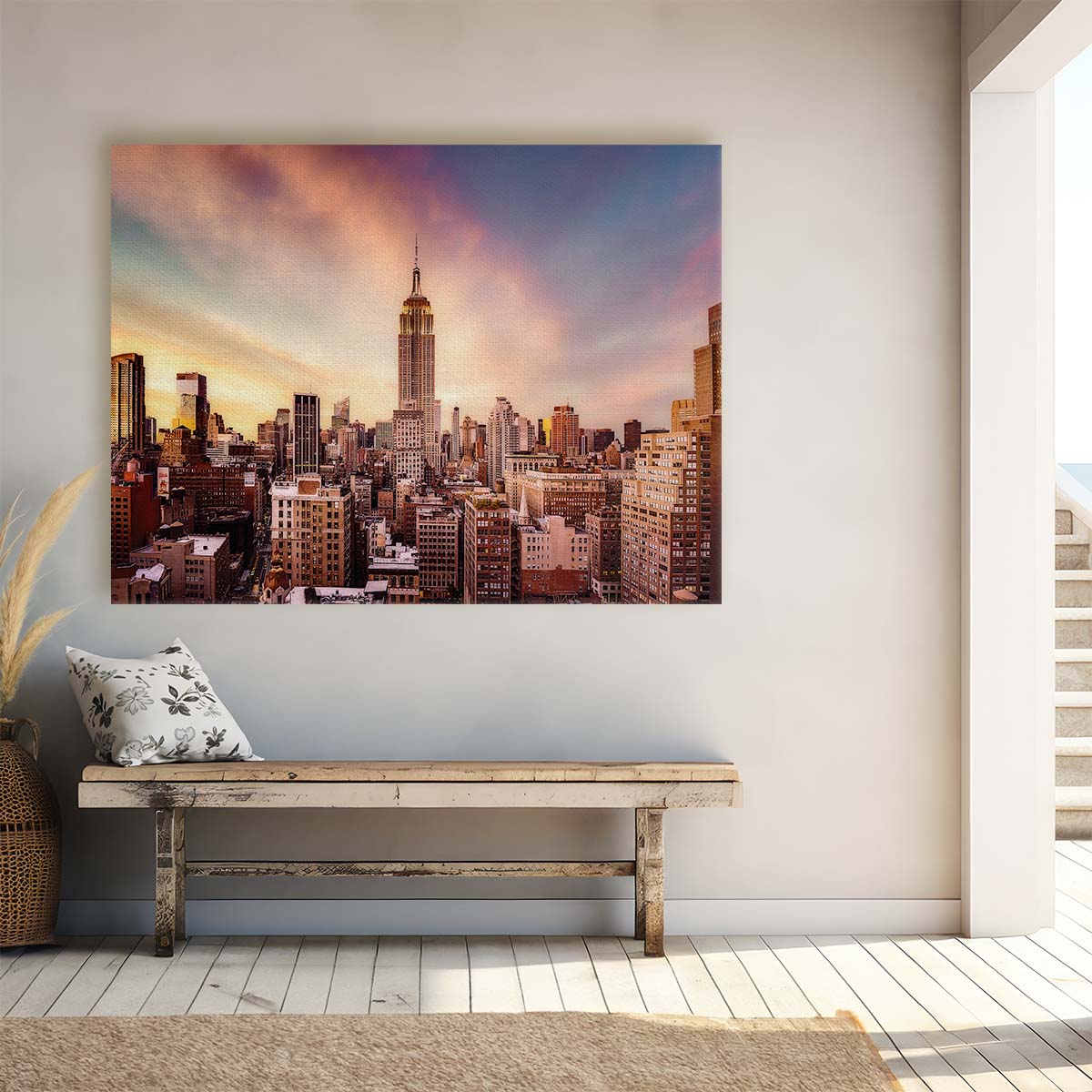 Empire State Sunset Skyline NYC Wall Art by Luxuriance Designs. Made in USA.