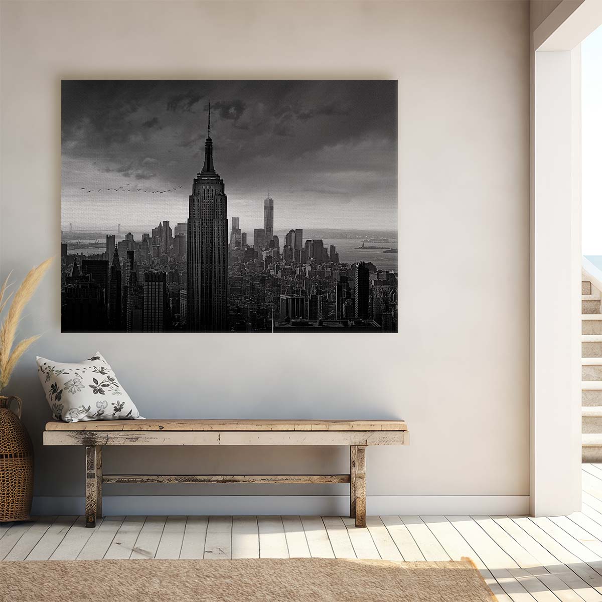 Iconic New York Cityscape Monochrome Skyline Wall Art by Luxuriance Designs. Made in USA.