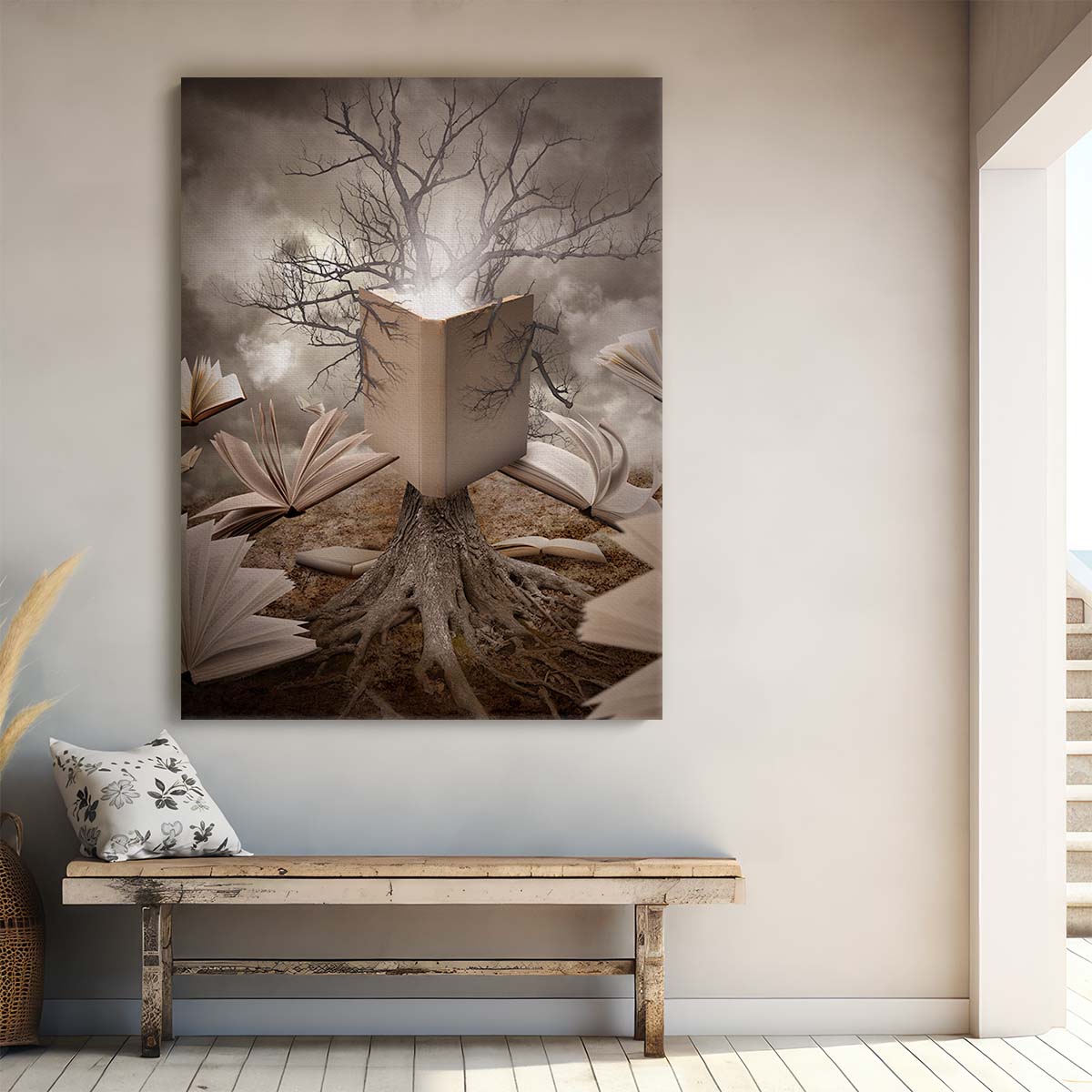 Surreal Old Tree Reading Book Photography Wall Art - Creative Edit by Luxuriance Designs, made in USA