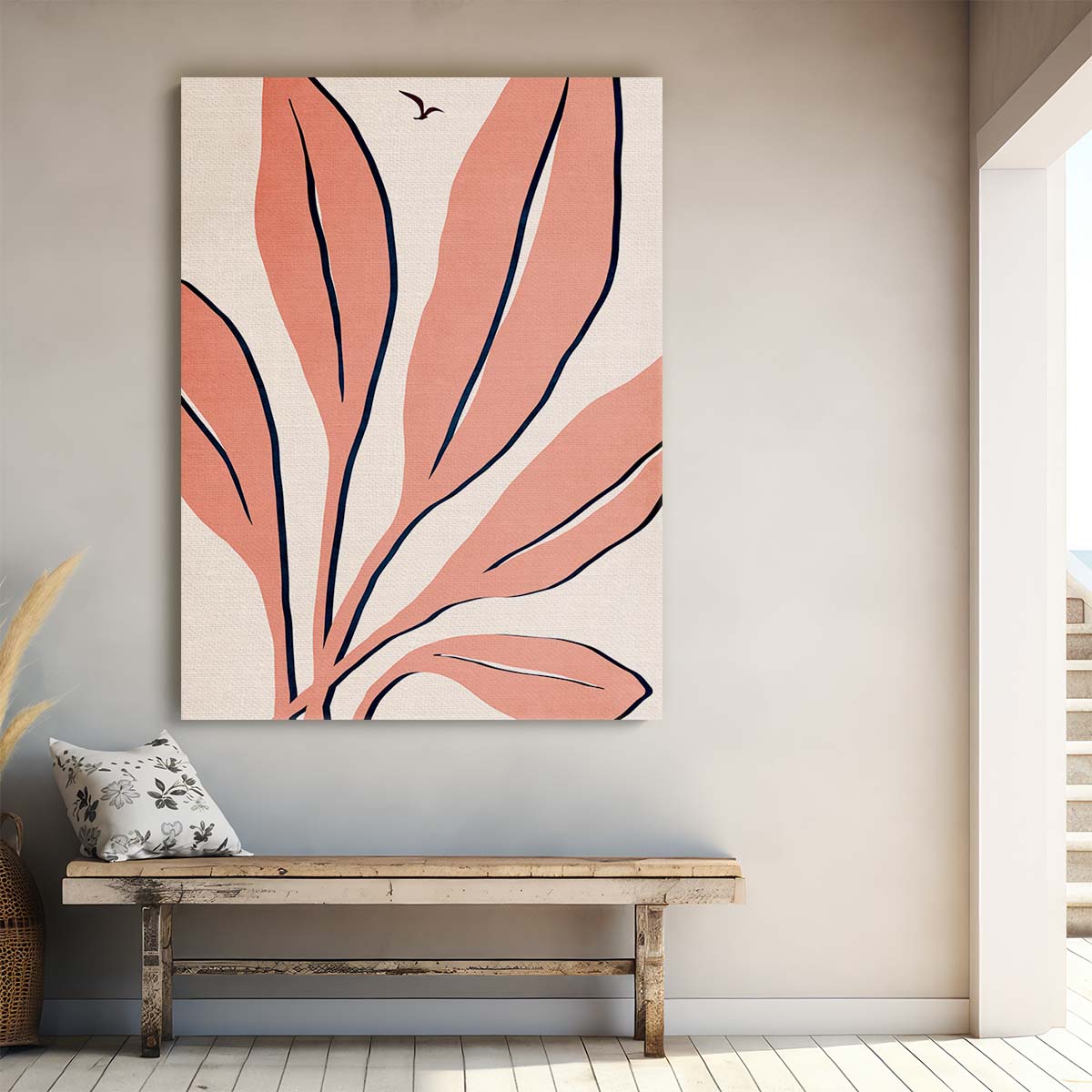 Kubistika's Bright Pink Ophelia Rose Illustration with Red Bird by Luxuriance Designs, made in USA