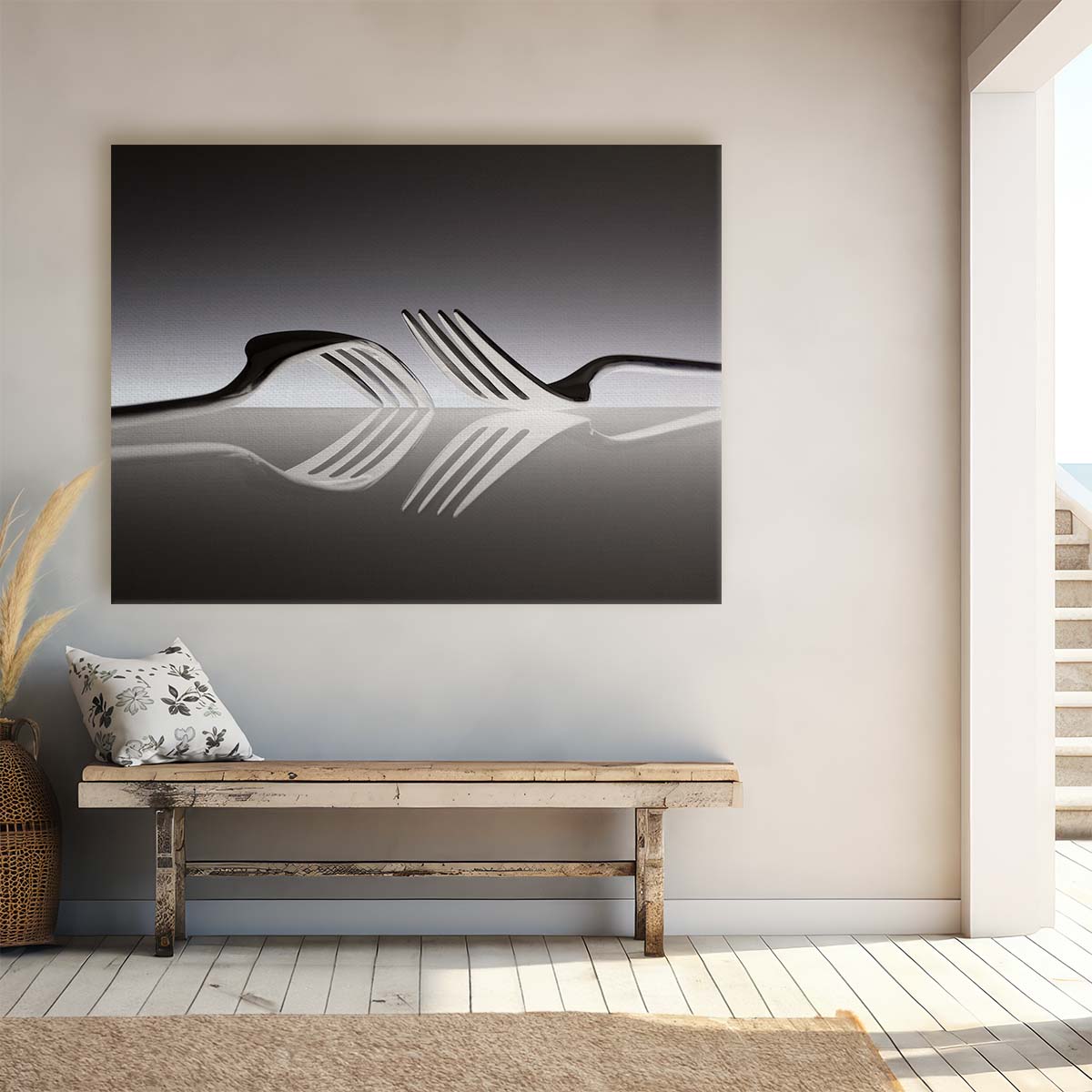 Monochrome Fork Reflection Abstract Kitchen Wall Art Wall Art