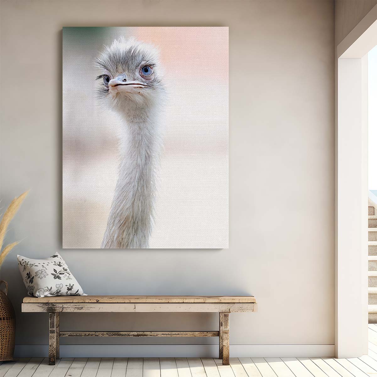 Bokeh Photography Ostrich Bird Animal Portrait with Blue Eyes by Luxuriance Designs, made in USA