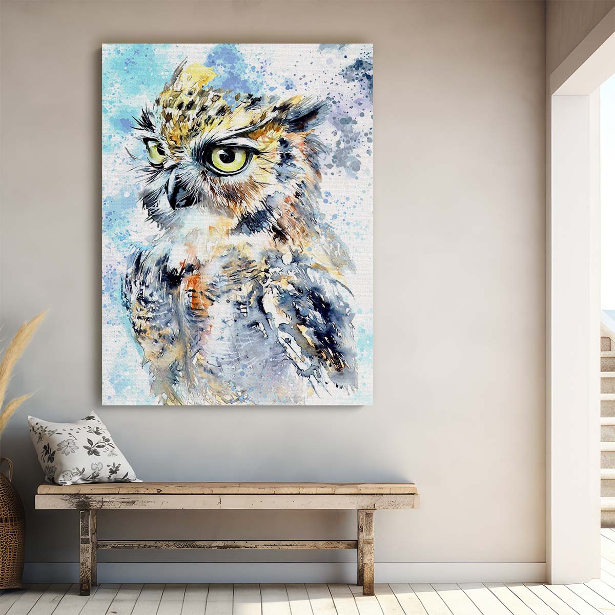 Owl Watercolor Painting Wall Art by Luxuriance Designs. Made in USA.