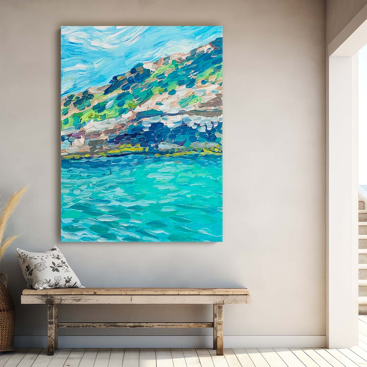 Vibrant Mallorca Spain Seascape Illustrated Acrylic Wall Art by Luxuriance Designs, made in USA