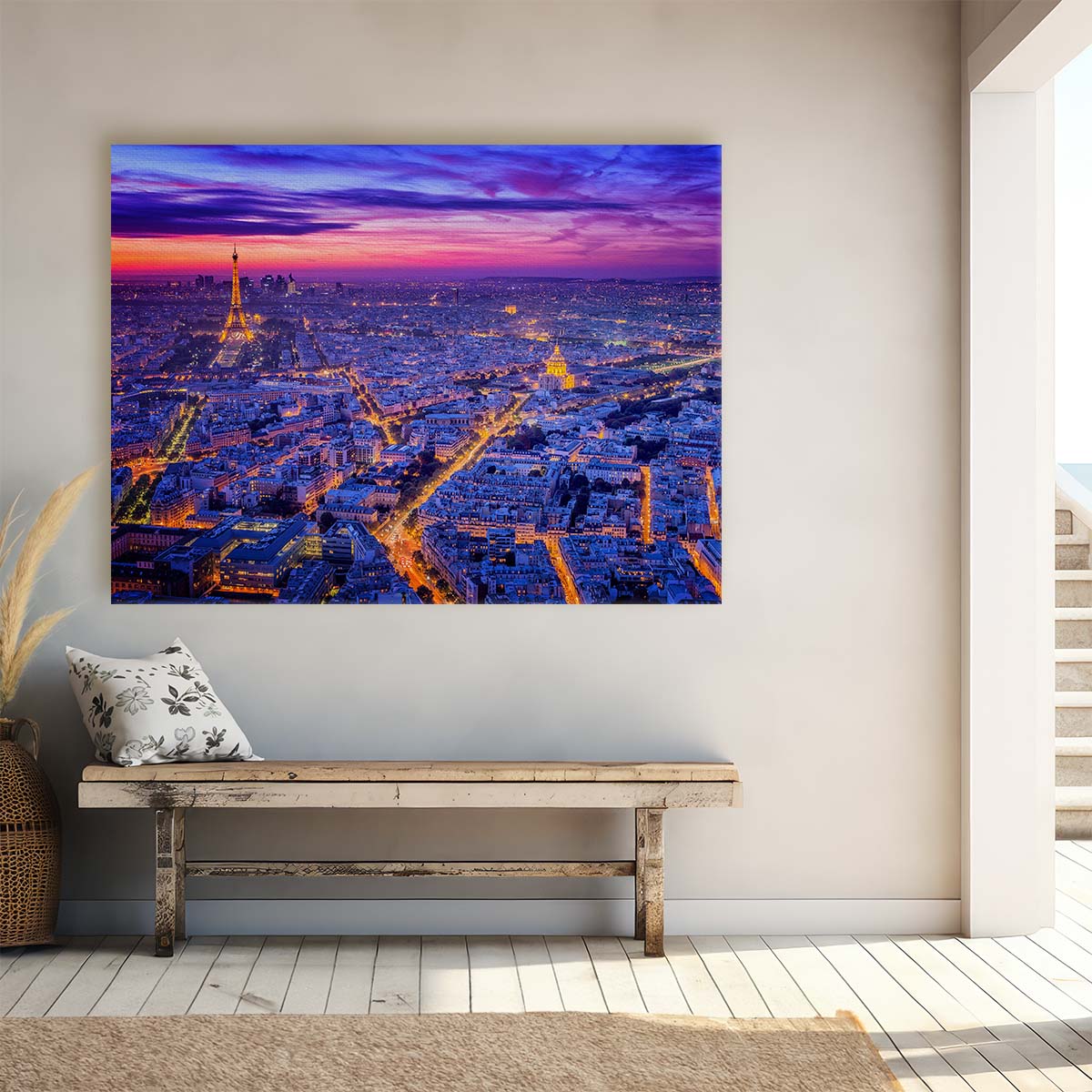 Paris Skyline at Twilight Eiffel Tower Wall Art by Luxuriance Designs. Made in USA.