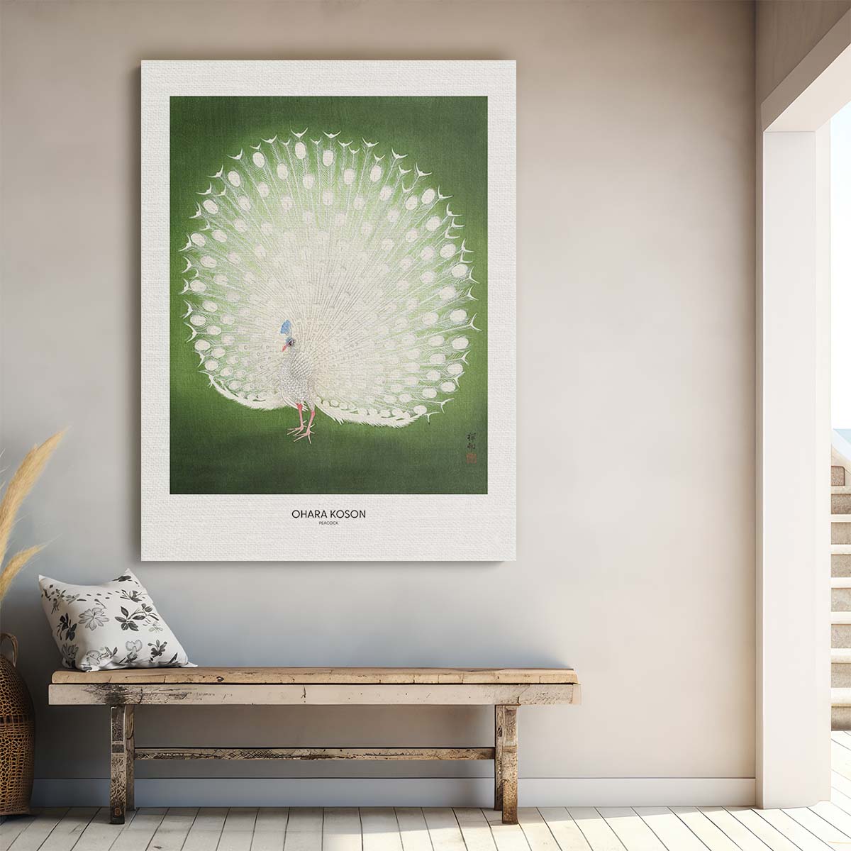 Ohara Koson's Vintage Peacock Illustration - Japandi Style Wall Art by Luxuriance Designs, made in USA