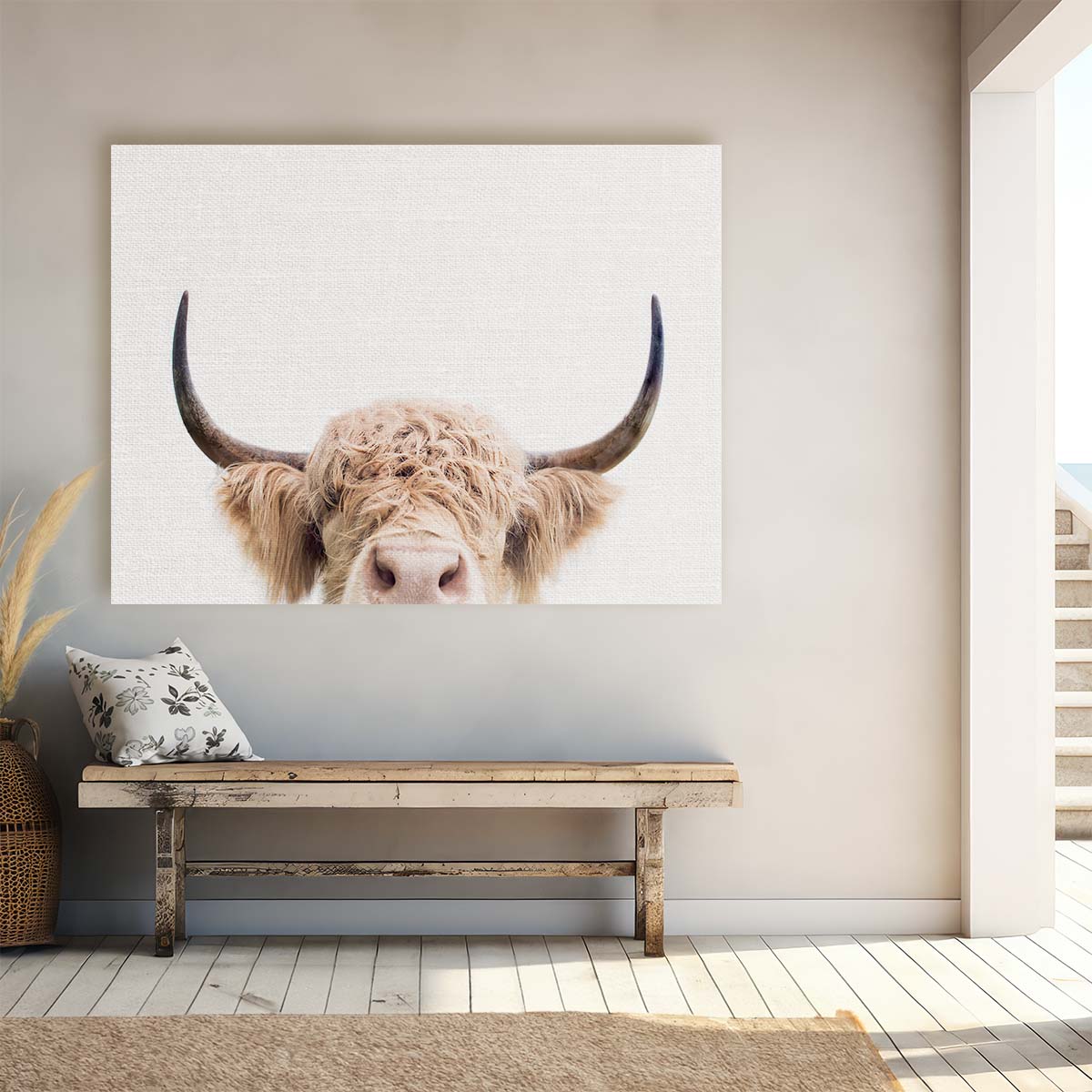 Highland Cow Close-Up Portrait - Rural Farm Photography Wall Art