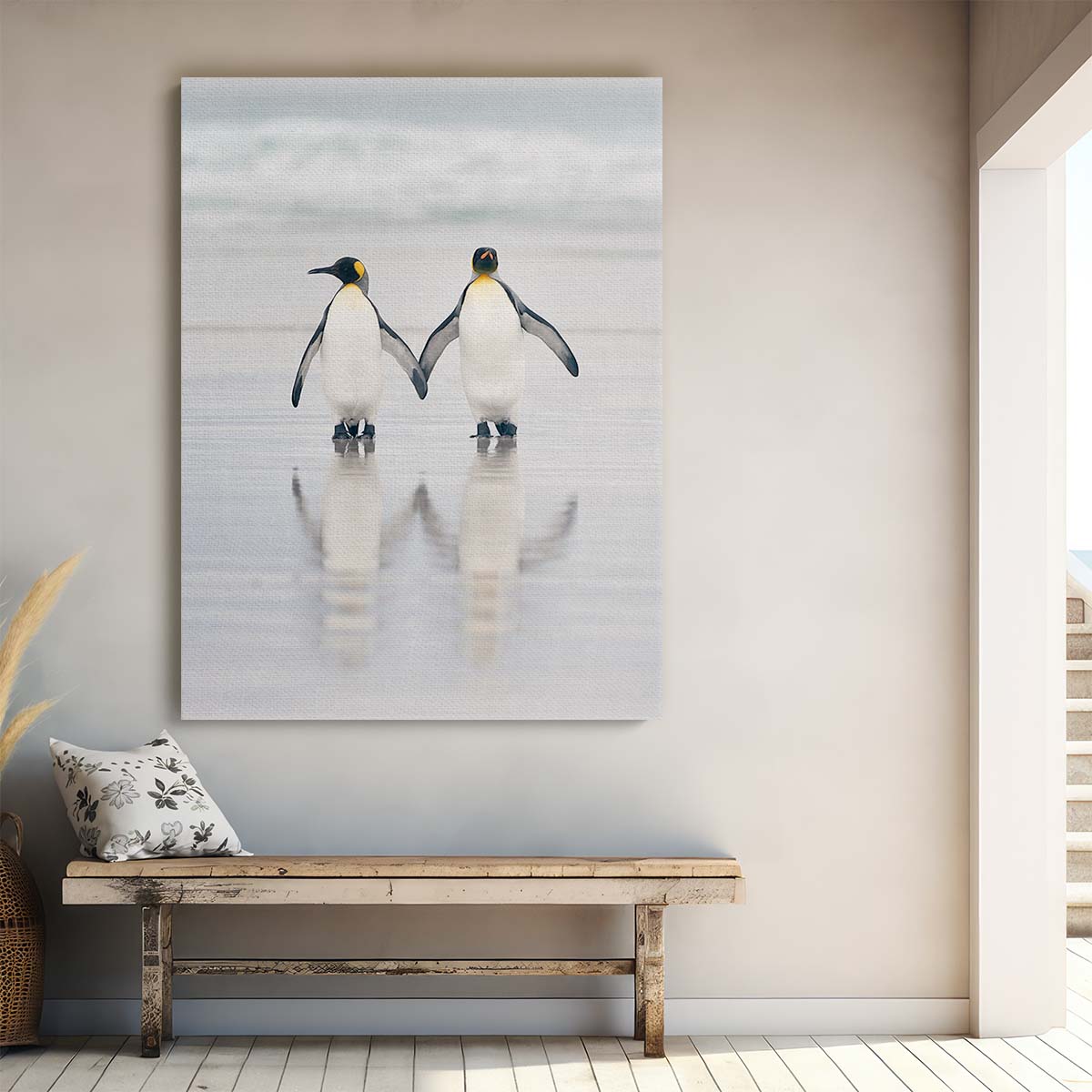 Romantic Penguin Couple Beach Photography, Wildlife Coastal Art by Luxuriance Designs, made in USA