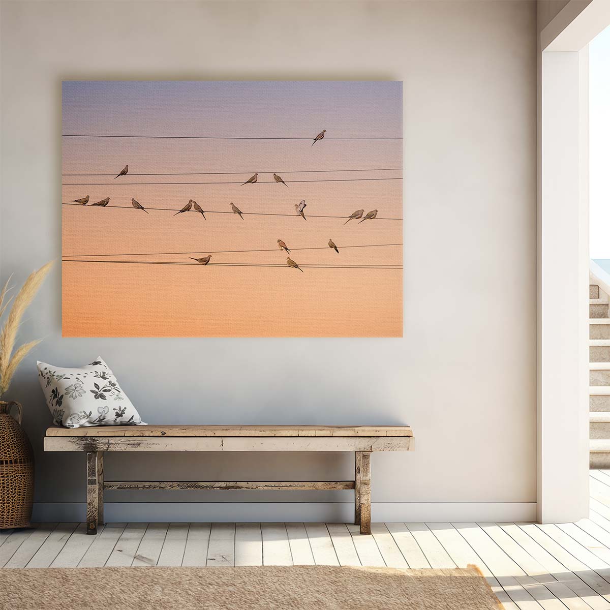 Sunrise Birds on Wire New Mexico Dawn Wall Art by Luxuriance Designs. Made in USA.