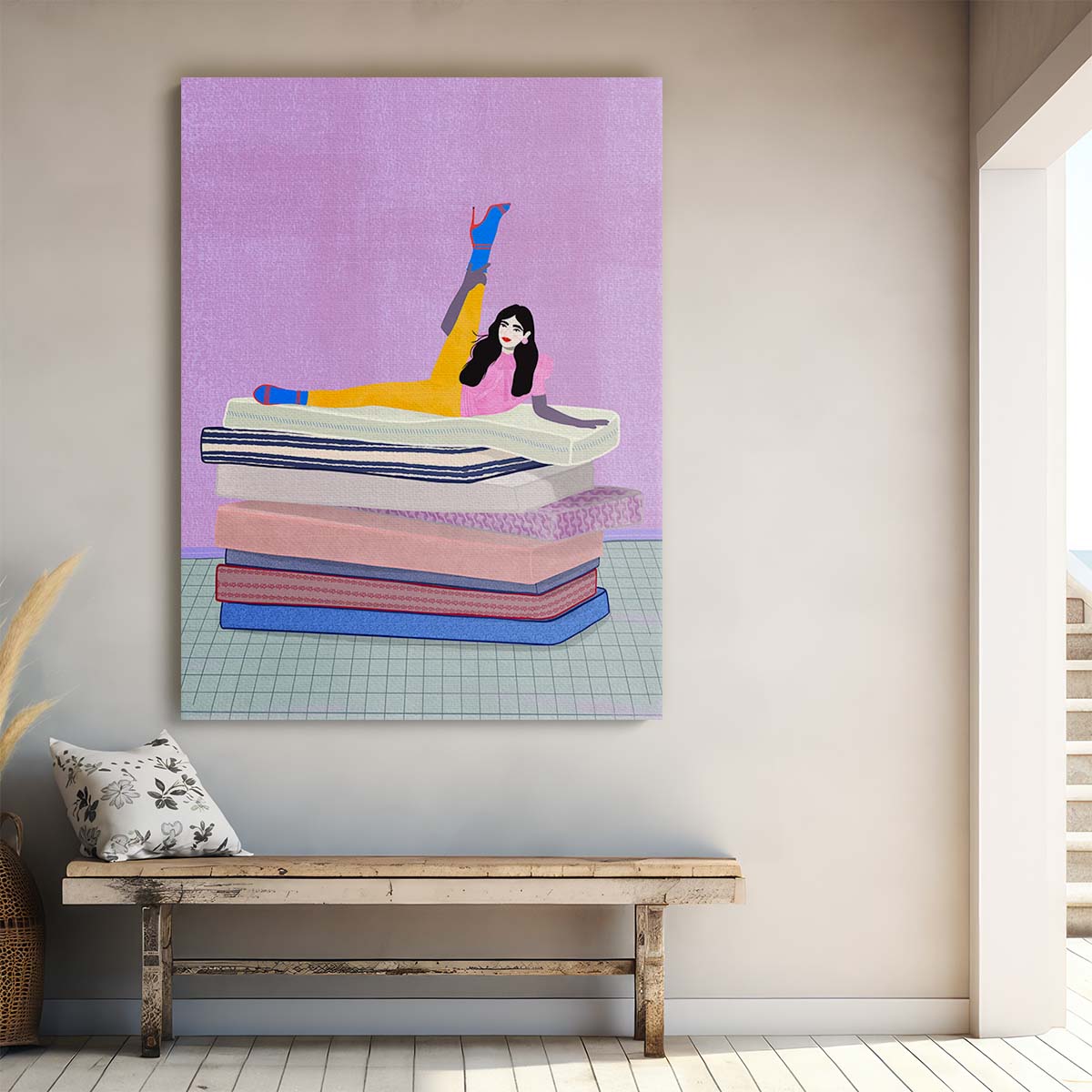 Flexible Yoga Pose Woman Illustration Wall Art for Zen Spa by Luxuriance Designs, made in USA