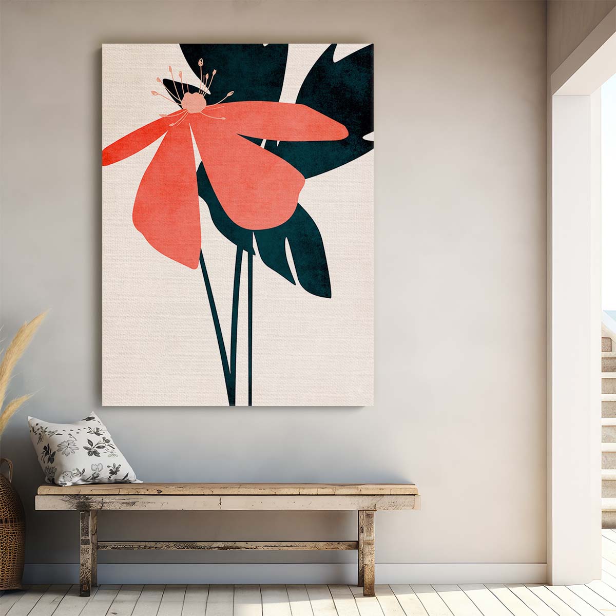 Red Flower Botanical Illustration on Bright White Background by Kubistika by Luxuriance Designs, made in USA