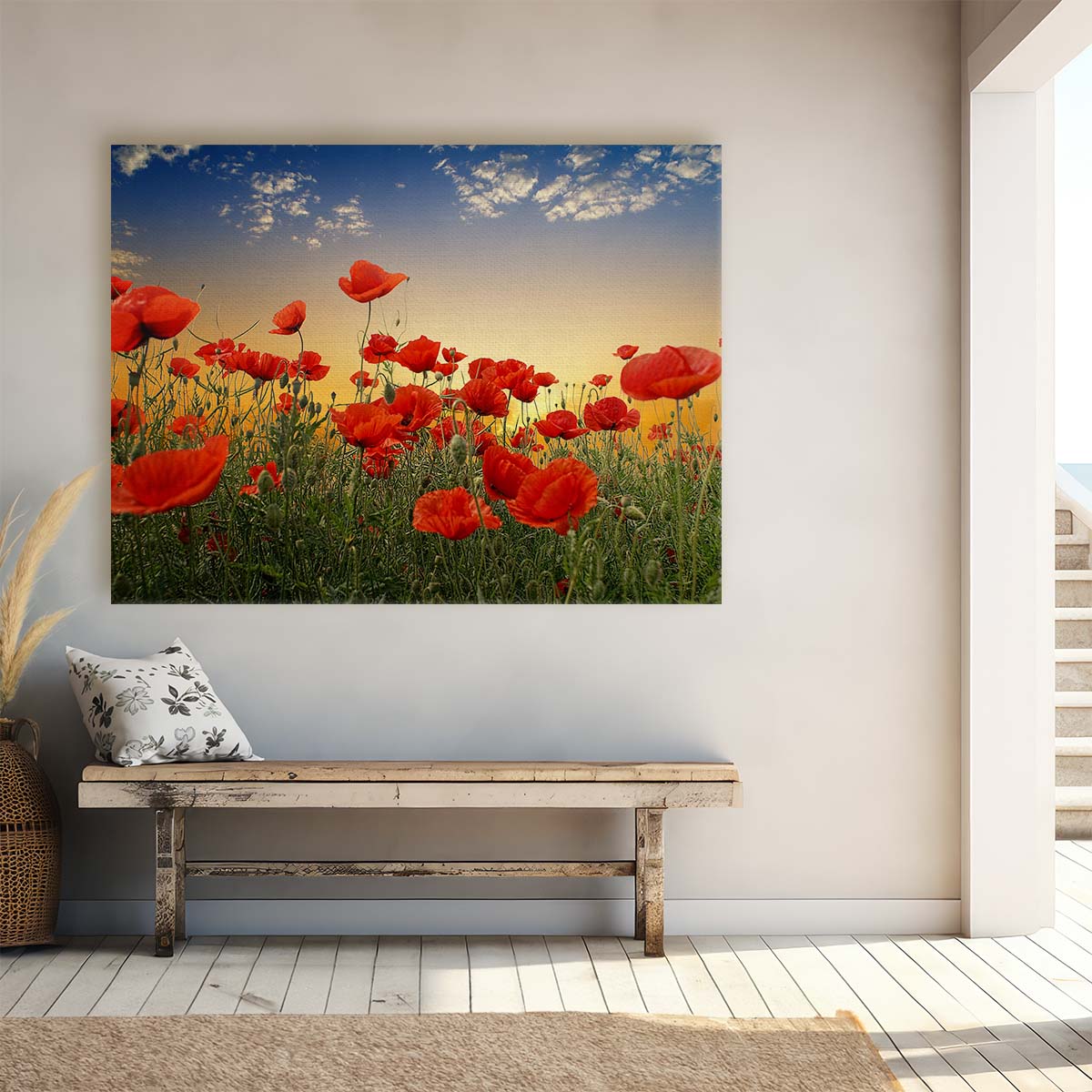 Romantic Red Poppy Field at Sunset Photography Wall Art
