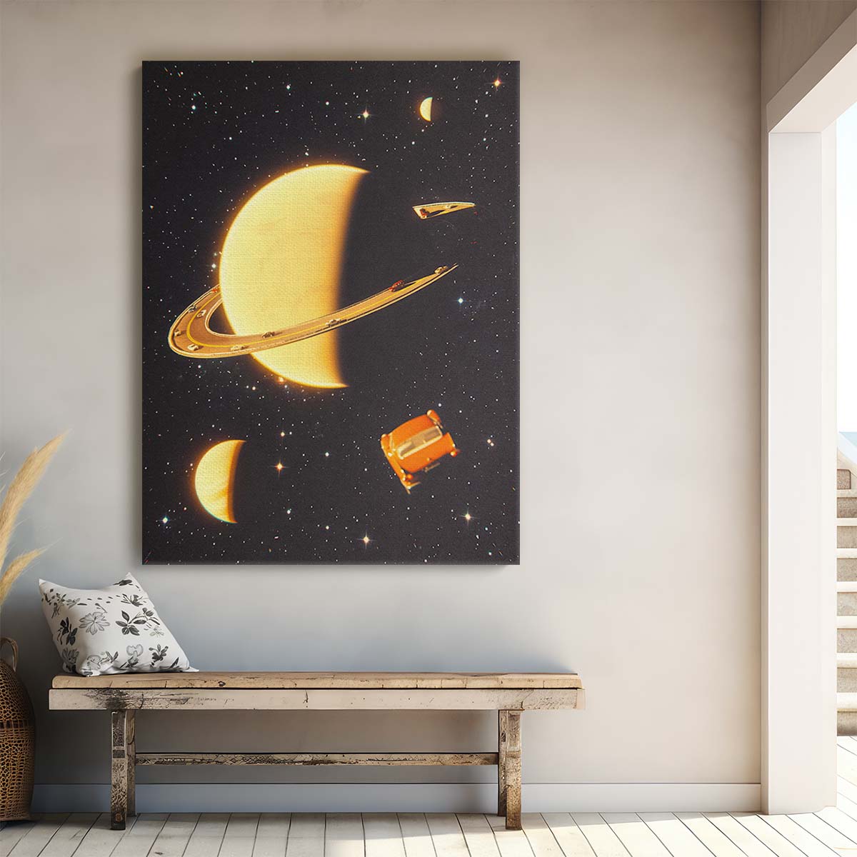 Surreal Saturn Rings Illustration, Retro Futuristic Space Collage Art by Luxuriance Designs, made in USA