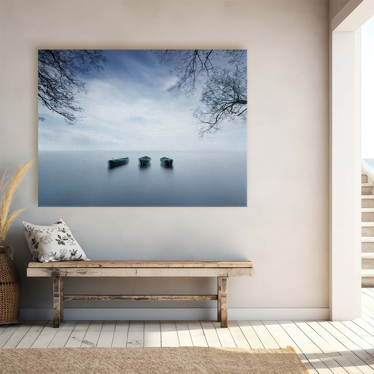 Serene Seascape Tranquil Row Boat Lake Wall Art