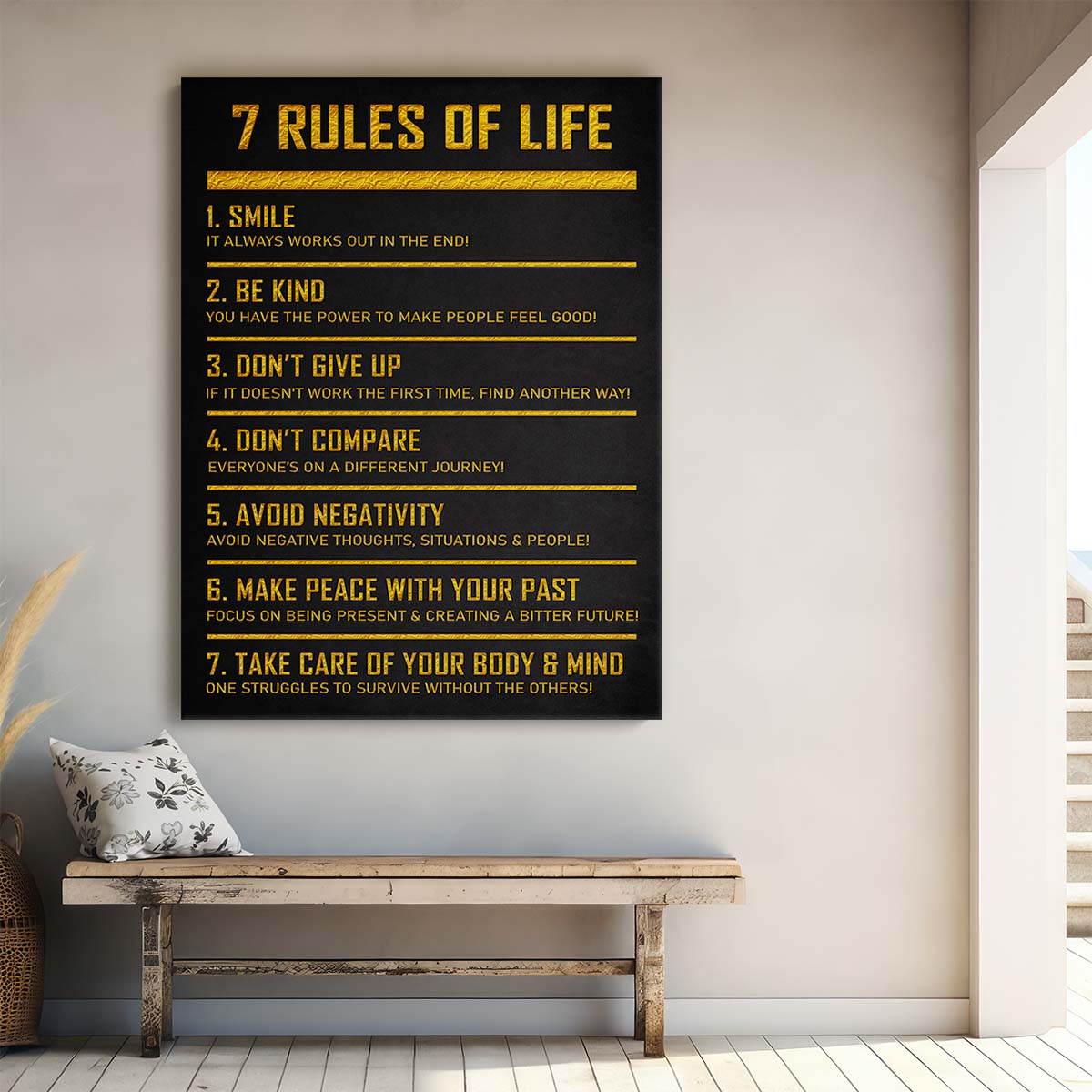 Seven Rules of Life Quotes Wall Art by Luxuriance Designs. Made in USA.