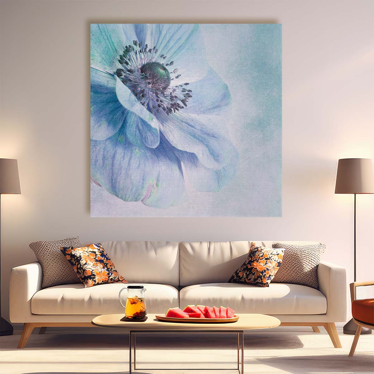 Delicate Turquoise Floral Macro Photography Botanical Square Wall Art by Luxuriance Designs. Made in USA.