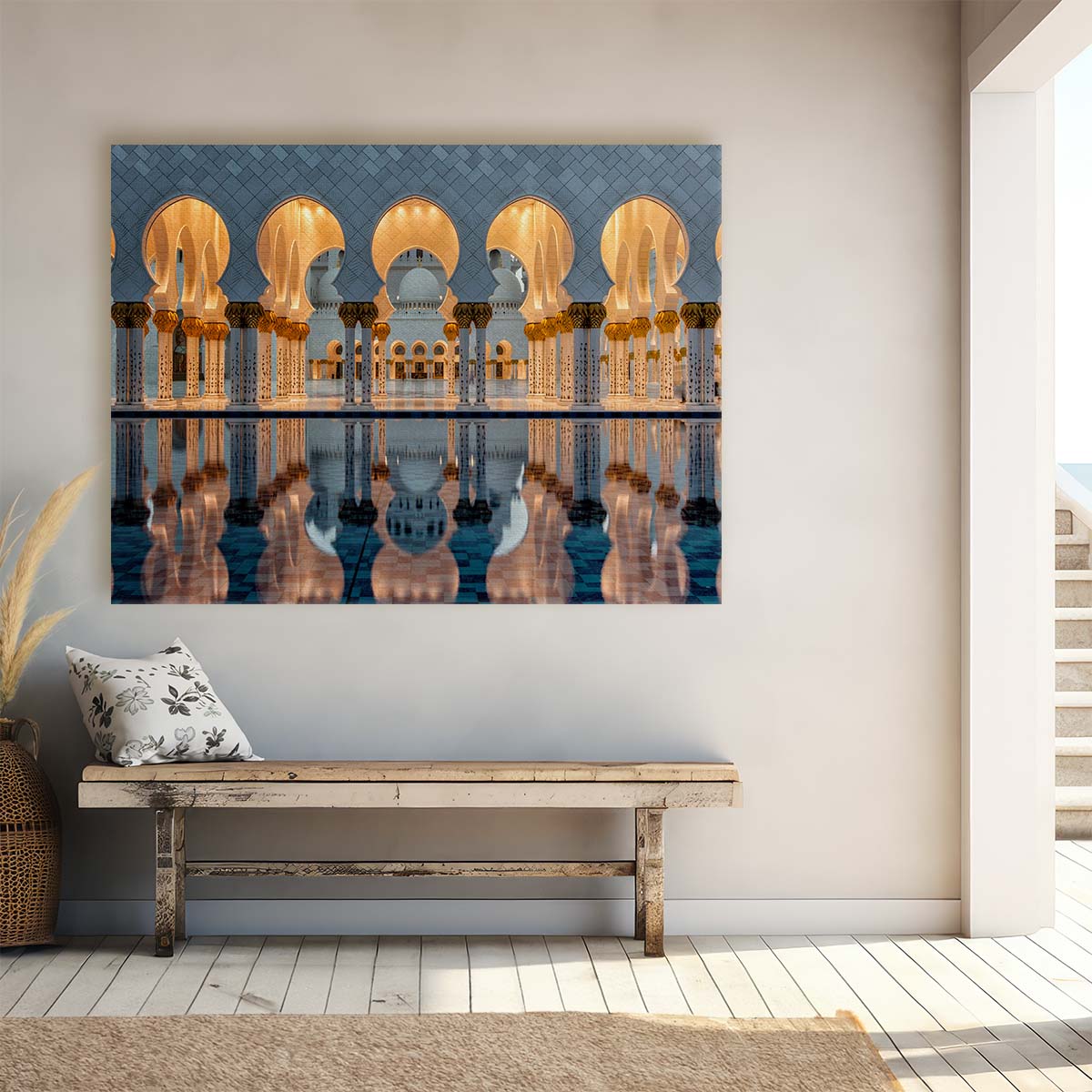 Sacred Sheikh Zayed Mosque Reflection Wall Art by Luxuriance Designs. Made in USA.
