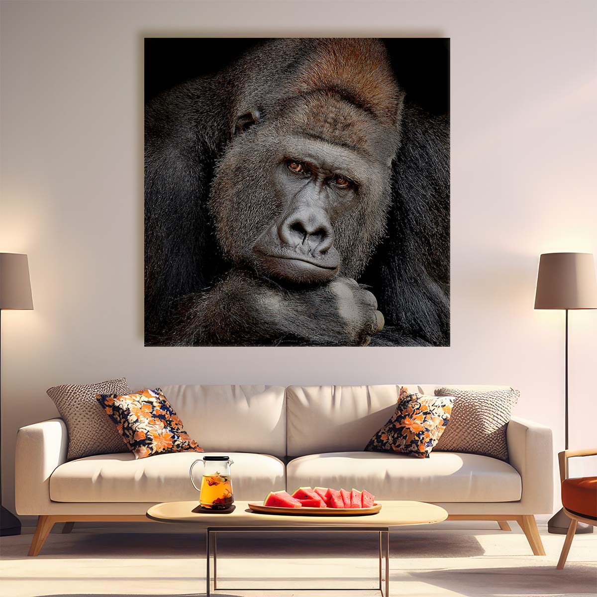 Thoughtful Silverback Gorilla Portrait Majestic Wildlife Photography Wall Art by Luxuriance Designs. Made in USA.