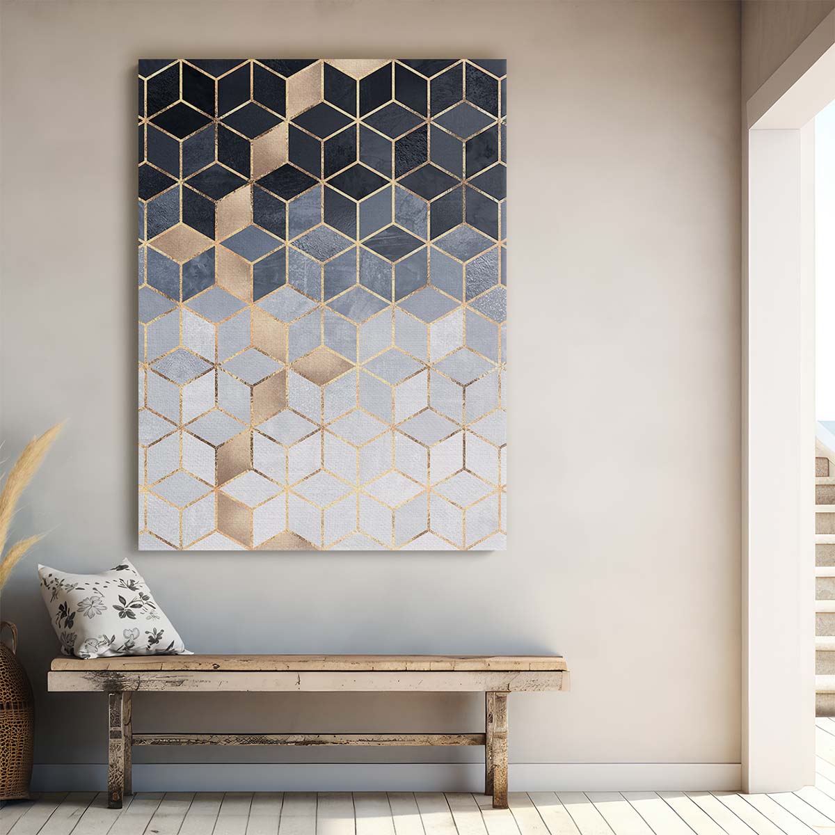 Golden Cubes Abstract Geometry Illustration Wall Art by Luxuriance Designs, made in USA