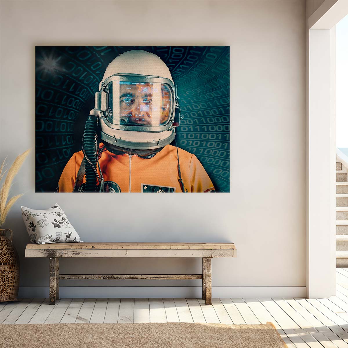 NASA Astronaut Universe Cosmos Orange Portrait Wall Art by Luxuriance Designs. Made in USA.