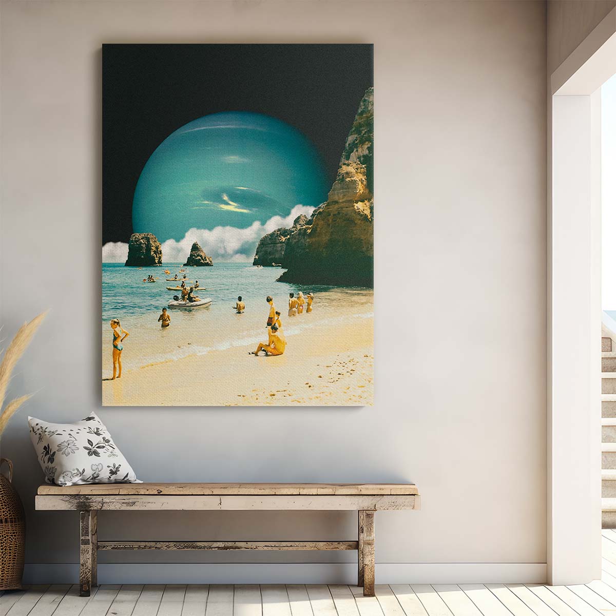 Retro Futuristic Space Beach Digital Collage Illustration Artwork by Luxuriance Designs, made in USA