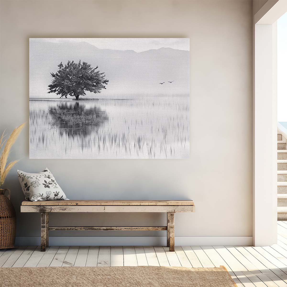 Minimalist Spring Lake & Trees Reflection Wall Art by Luxuriance Designs. Made in USA.