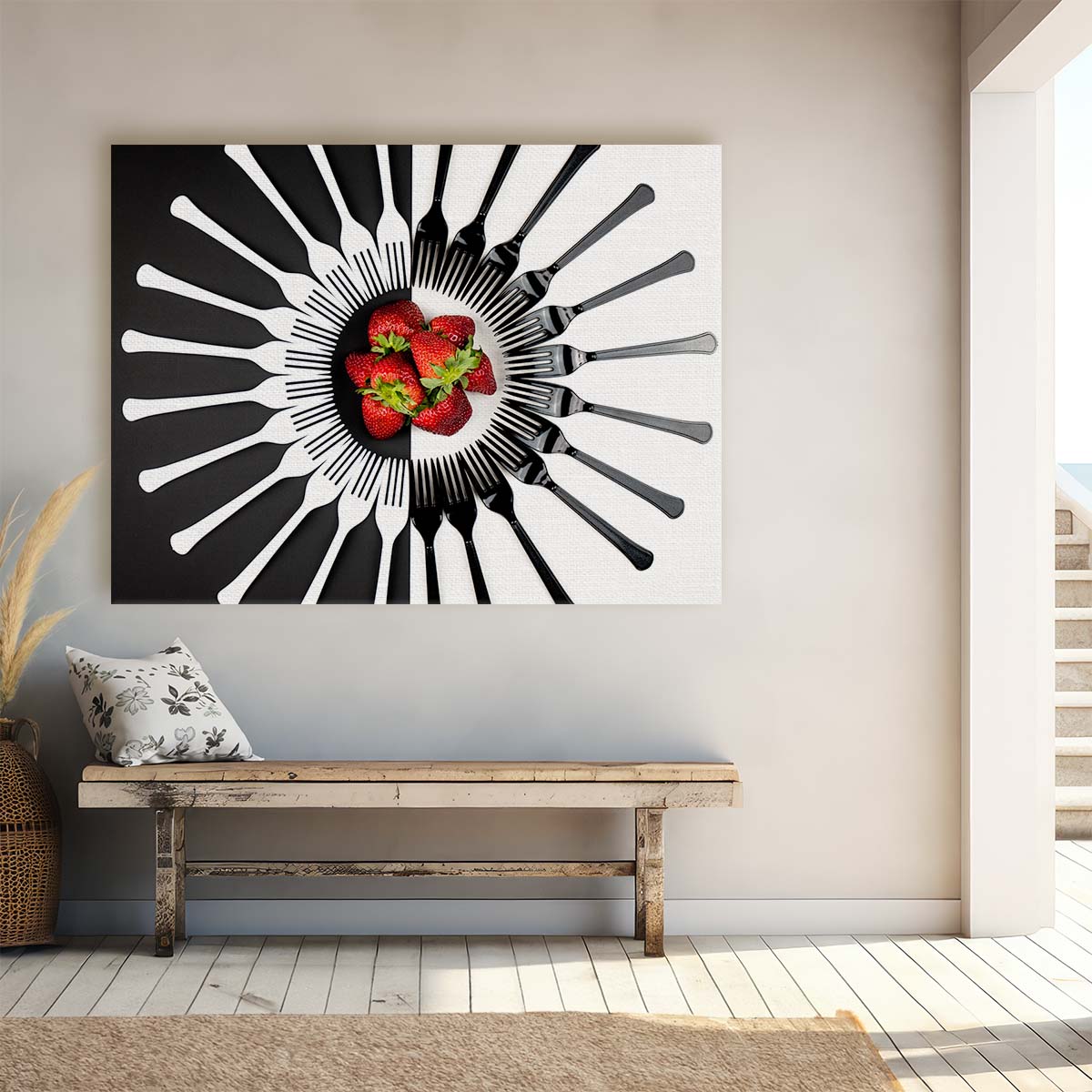 Yin Yang Strawberry Forks Abstract Kitchen Wall Art by Luxuriance Designs. Made in USA.