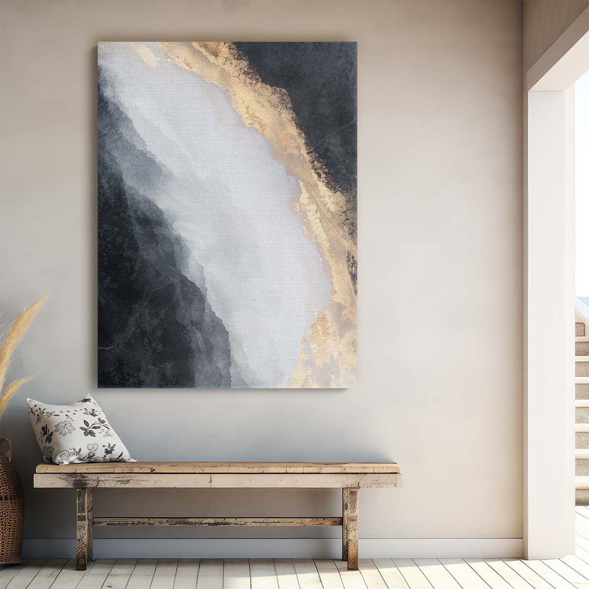 Gold Abstract Illustration - Canvas Painting in Black & White by Luxuriance Designs, made in USA