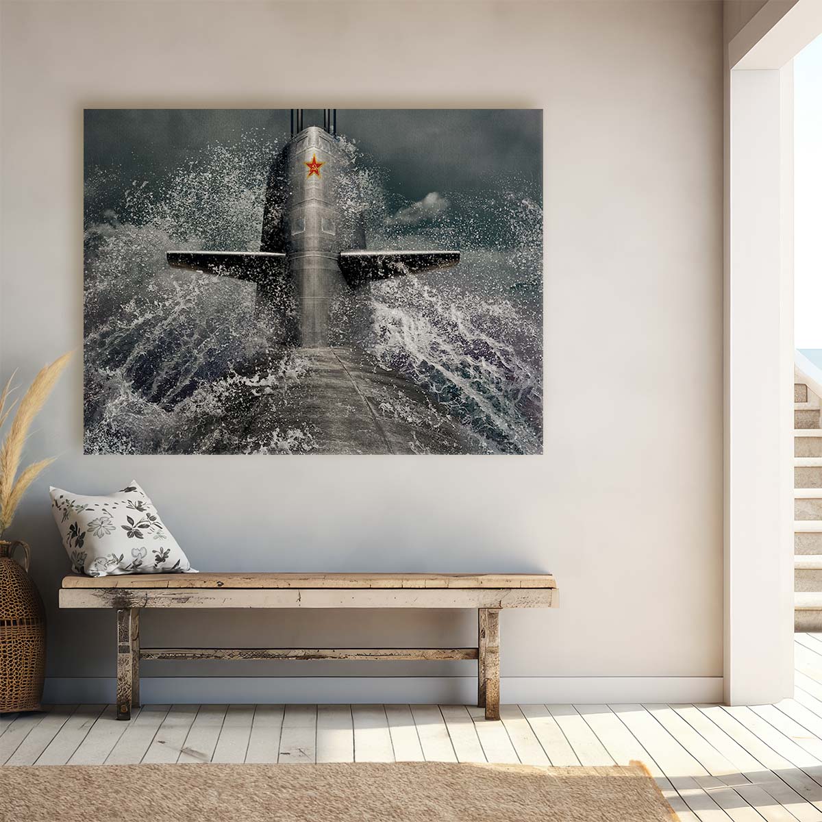 Soviet Submarine Emergence Dramatic Naval Wall Art by Luxuriance Designs. Made in USA.