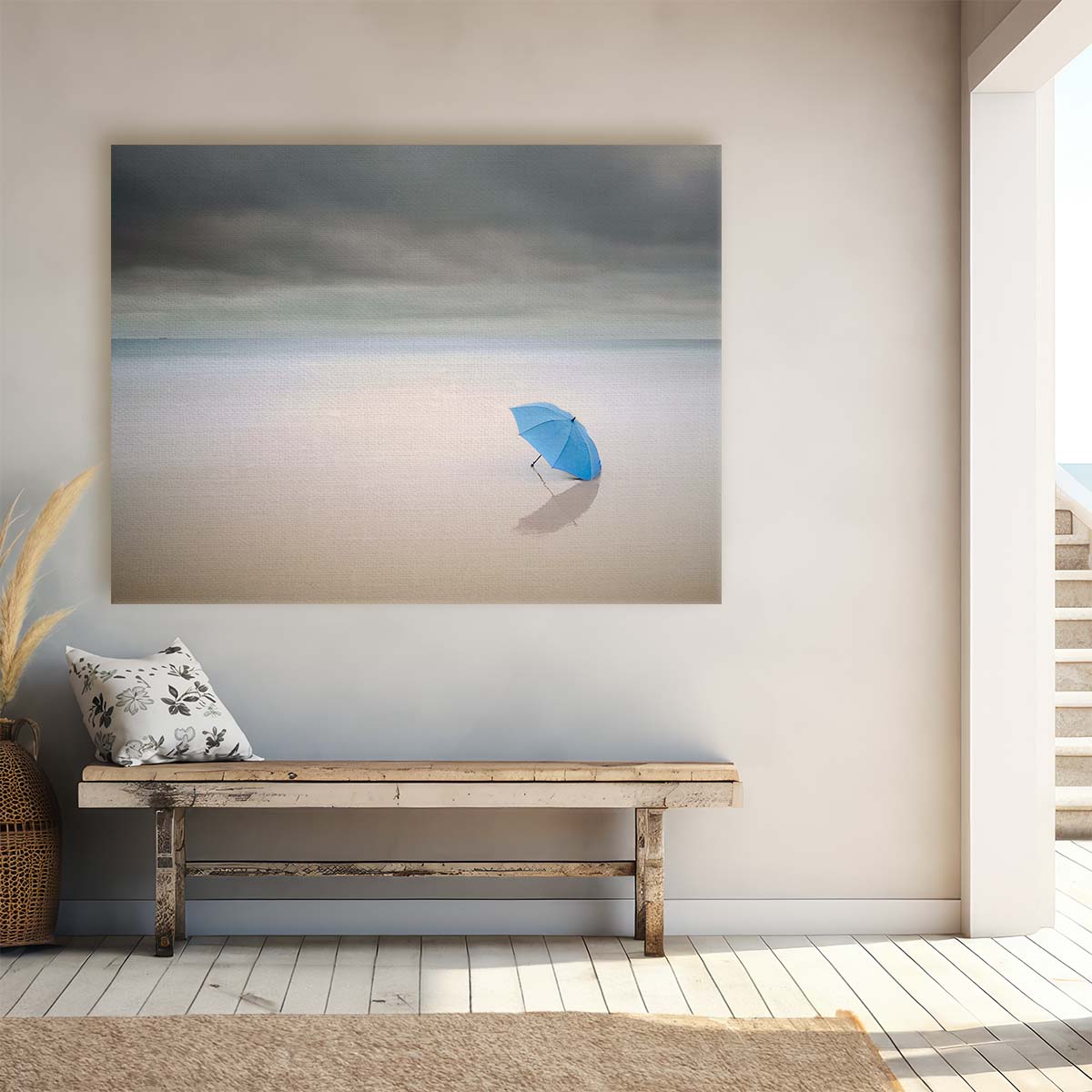 Solitary Umbrella Rainy Beach Solitude Wall Art by Luxuriance Designs. Made in USA.