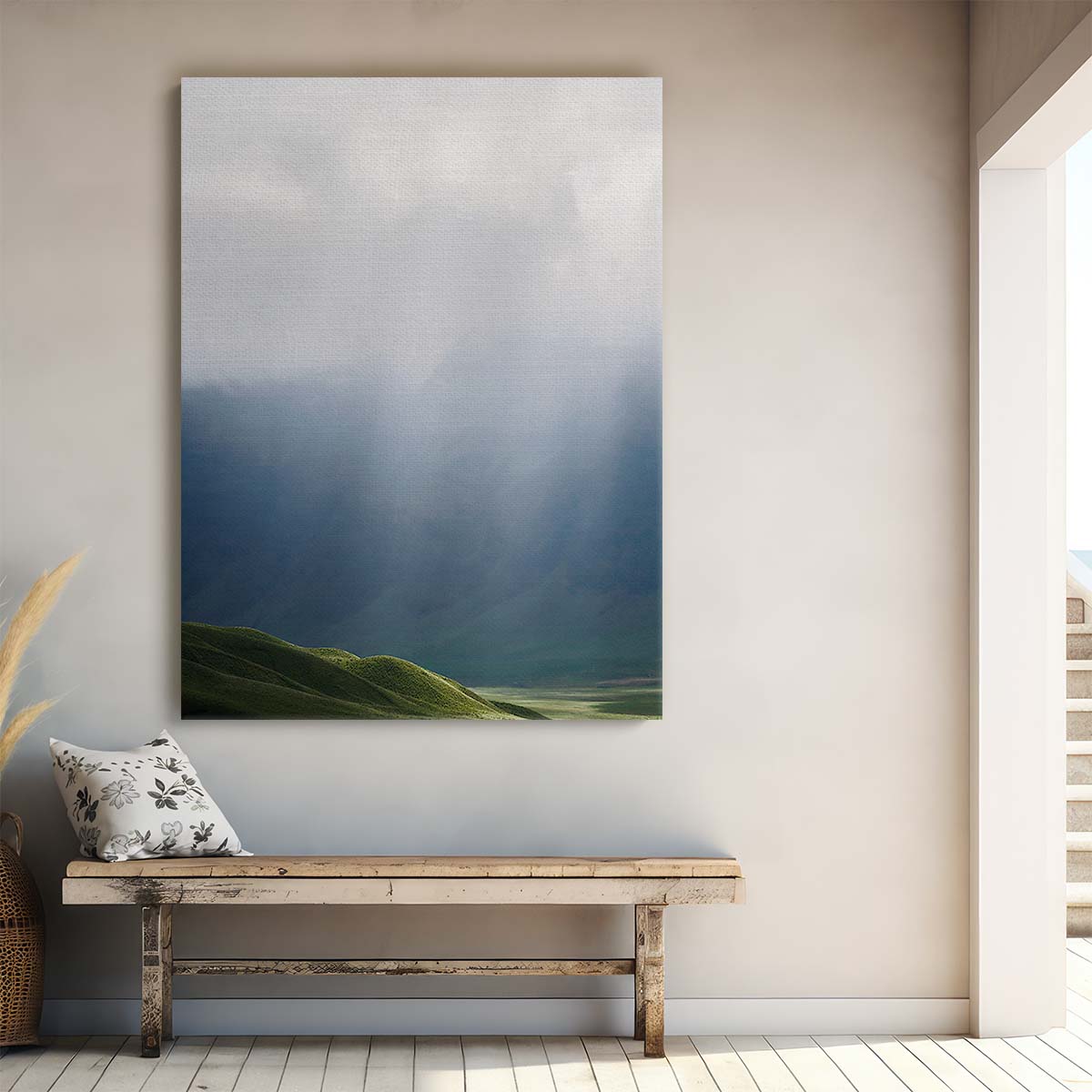 Indonesian Mountain Ridge Photography Foggy Landscape with Sunlit Rocks by Luxuriance Designs, made in USA
