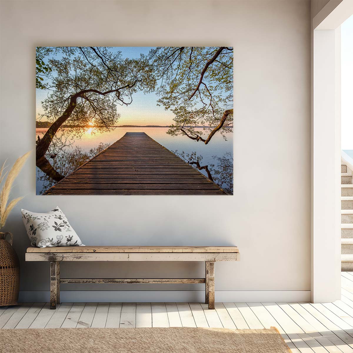 Serene Sunrise Lake Dock Zen Landscape Photography Wall Art